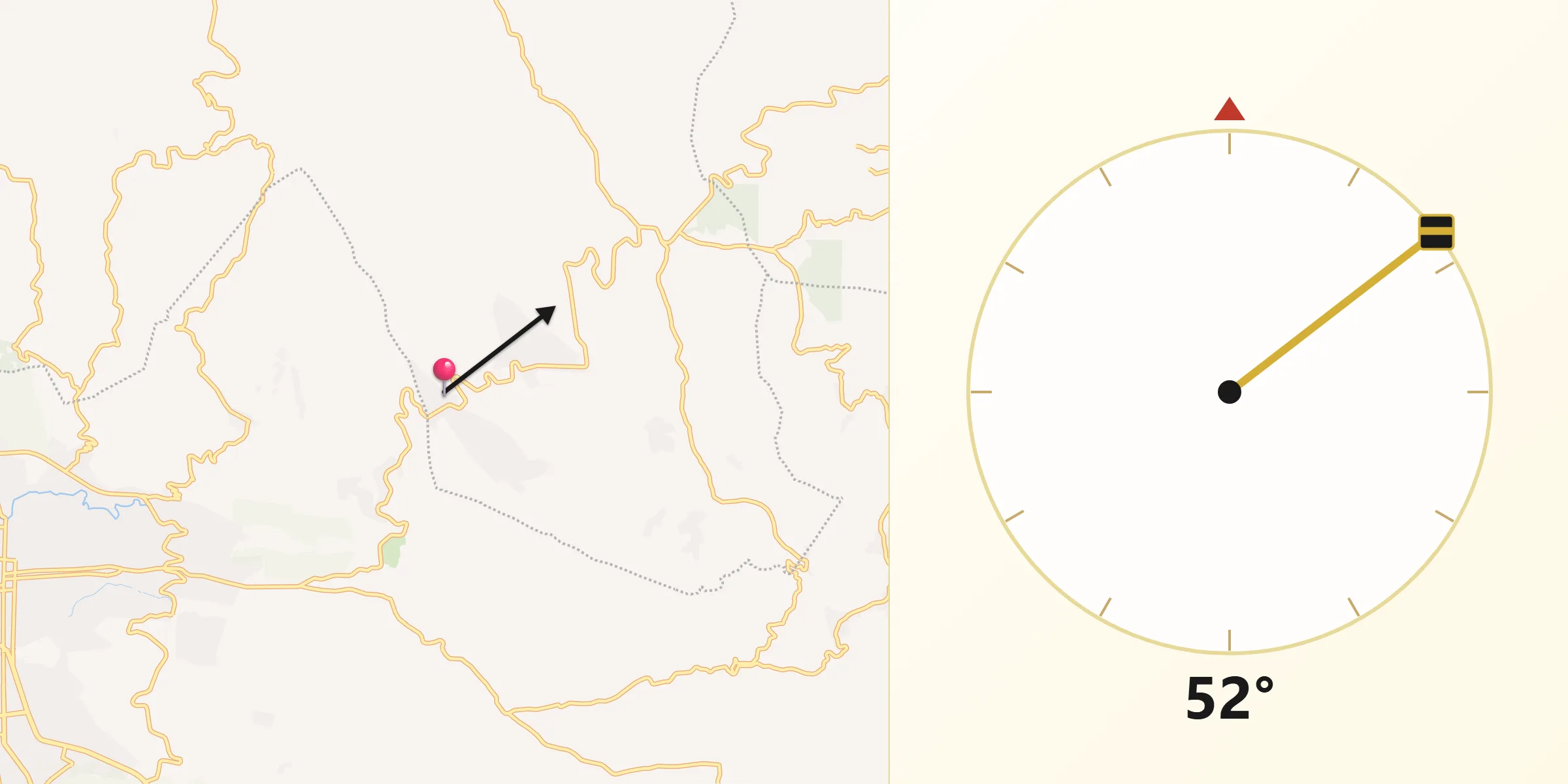 Dirección de la Qibla desde Cruztón