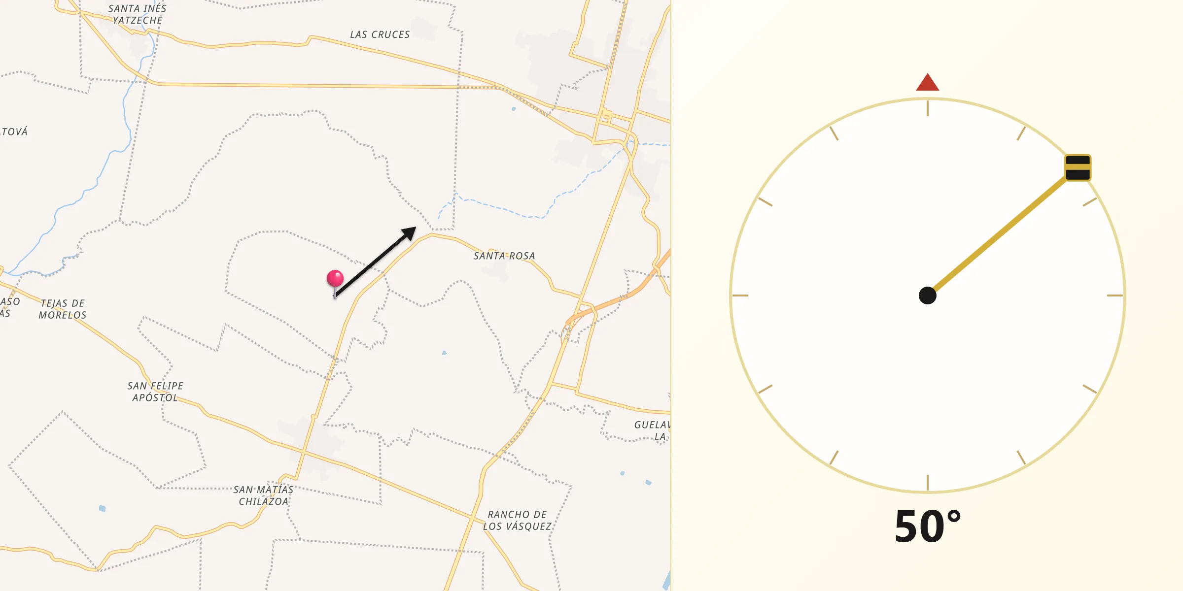 Dirección de la Qibla desde Asunción Ocotlán