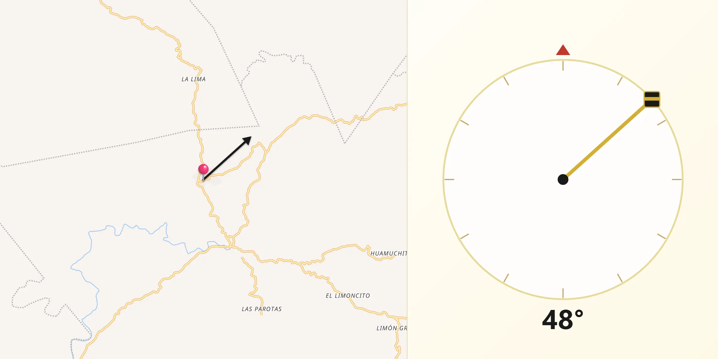 Dirección de la Qibla desde La Dicha