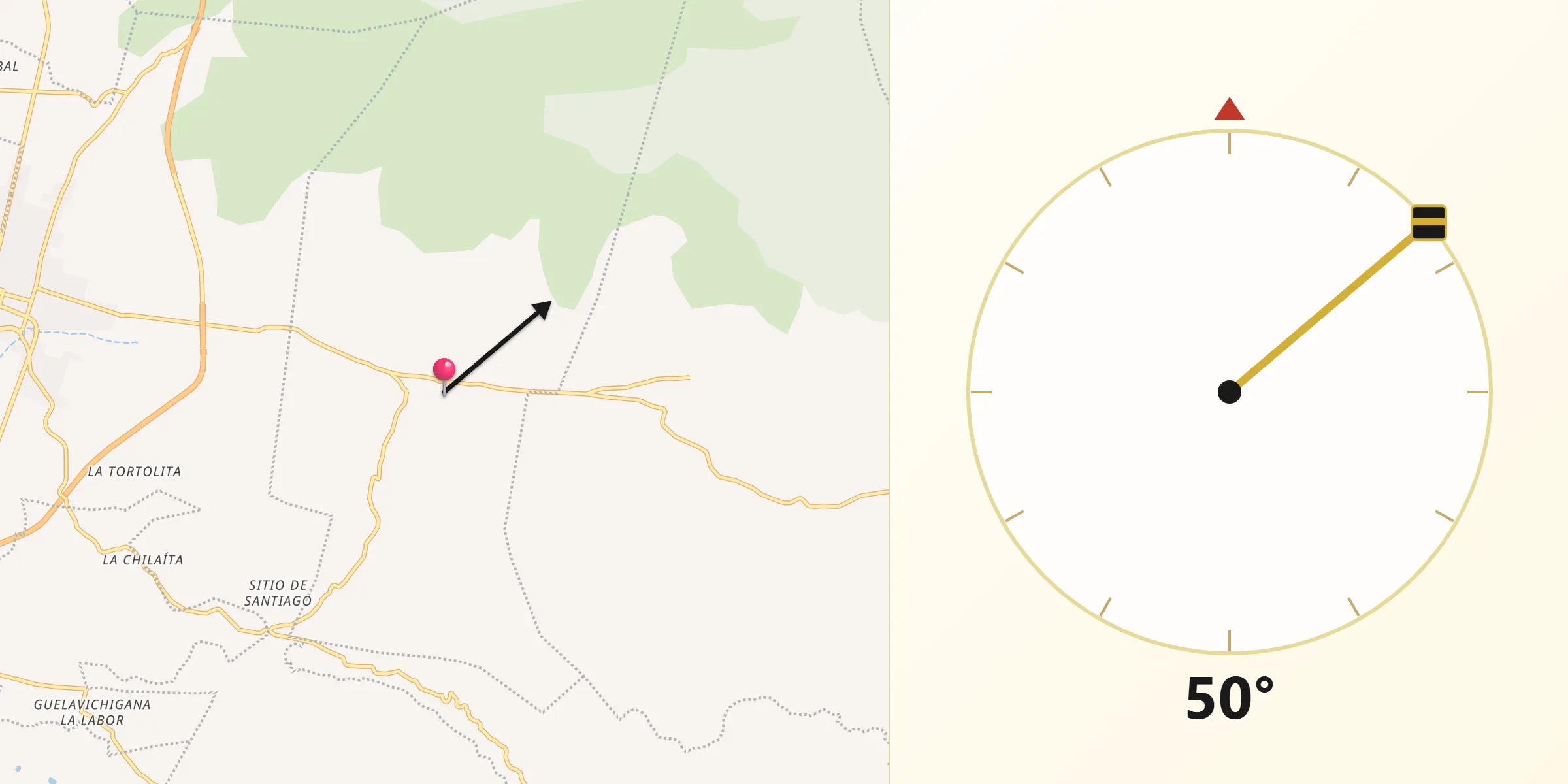 Dirección de la Qibla desde Santa Catarina Minas