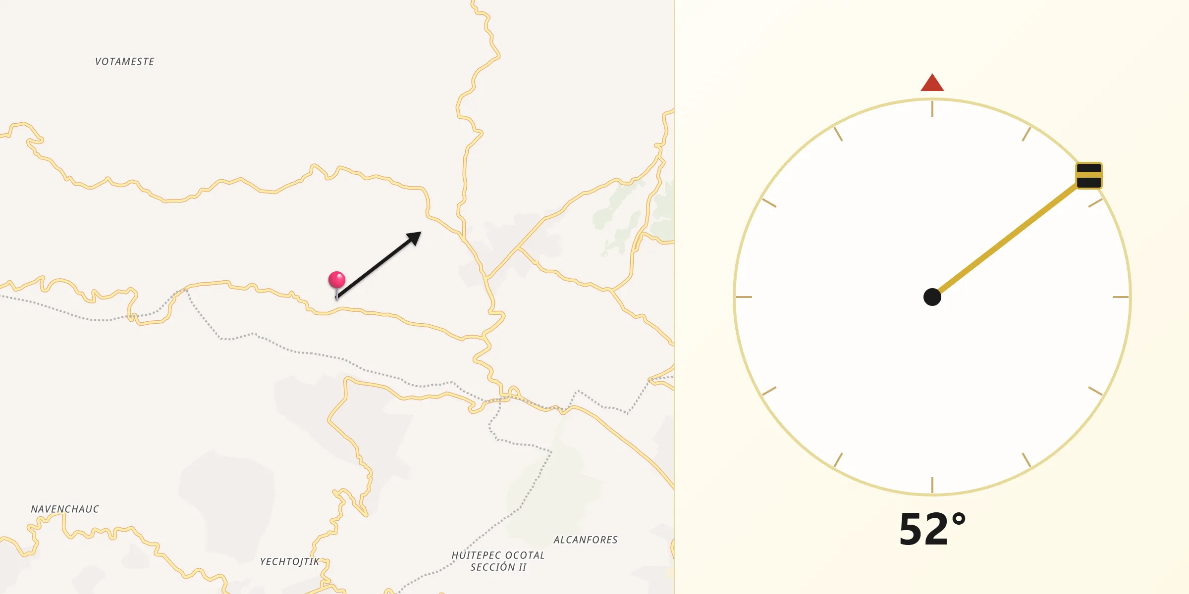 Dirección de la Qibla desde Arvenza Uno