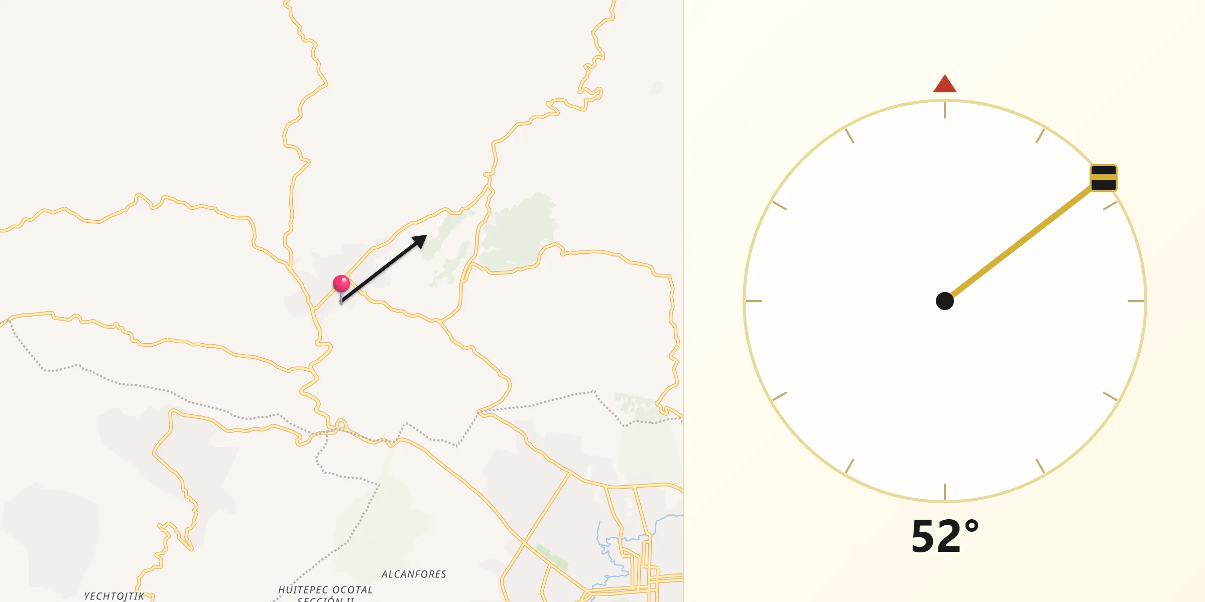 Dirección de la Qibla desde Chamula