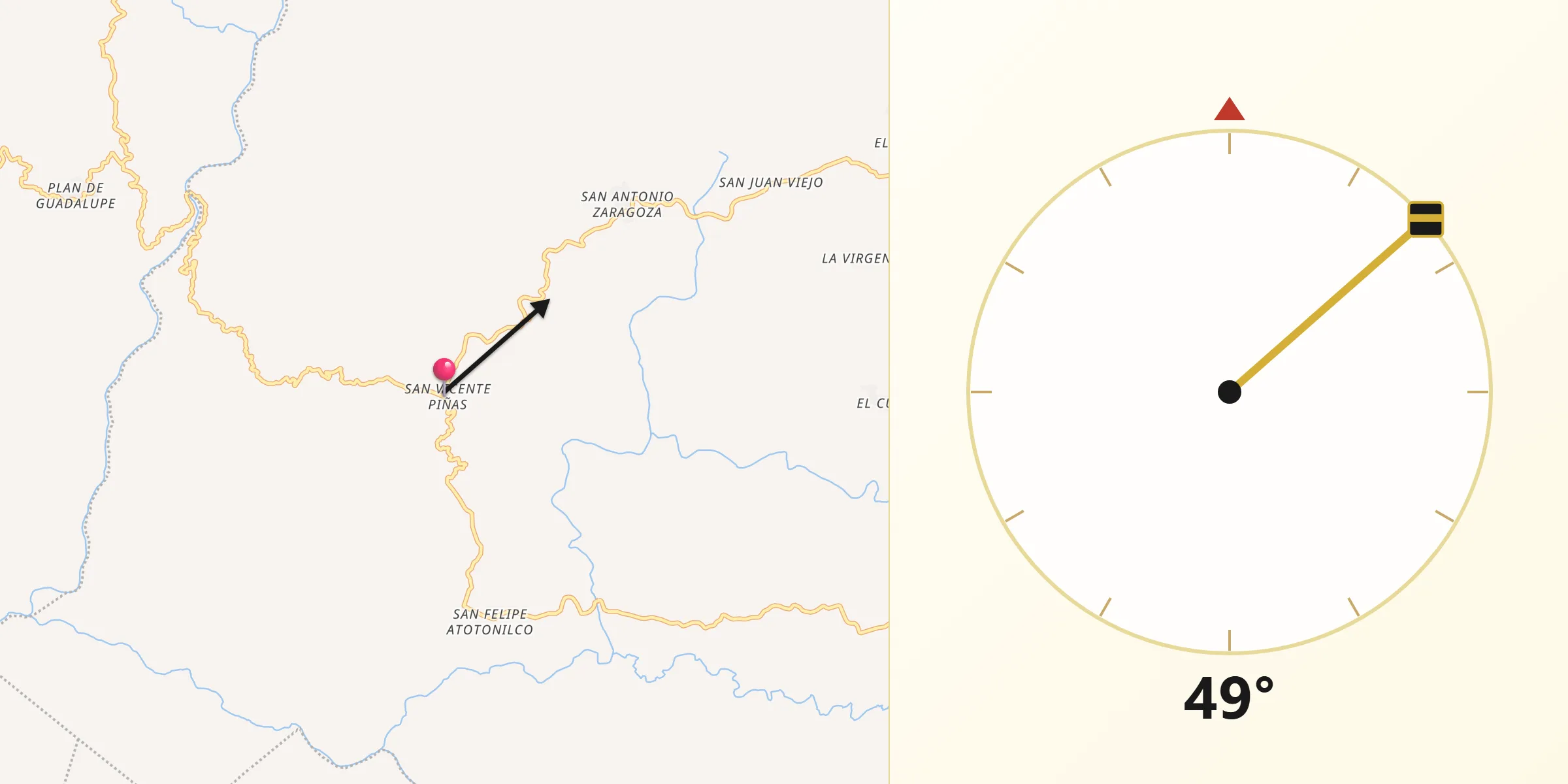 Dirección de la Qibla desde San Vicente Piñas