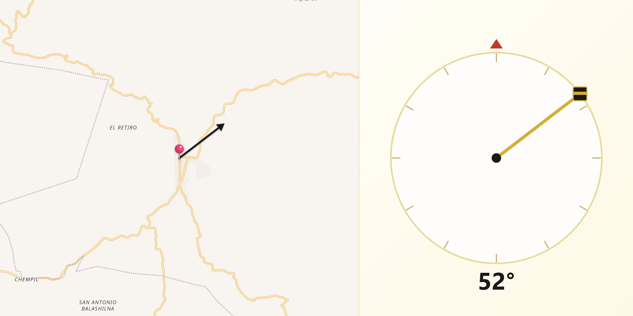 Dirección de la Qibla desde Oxchuc