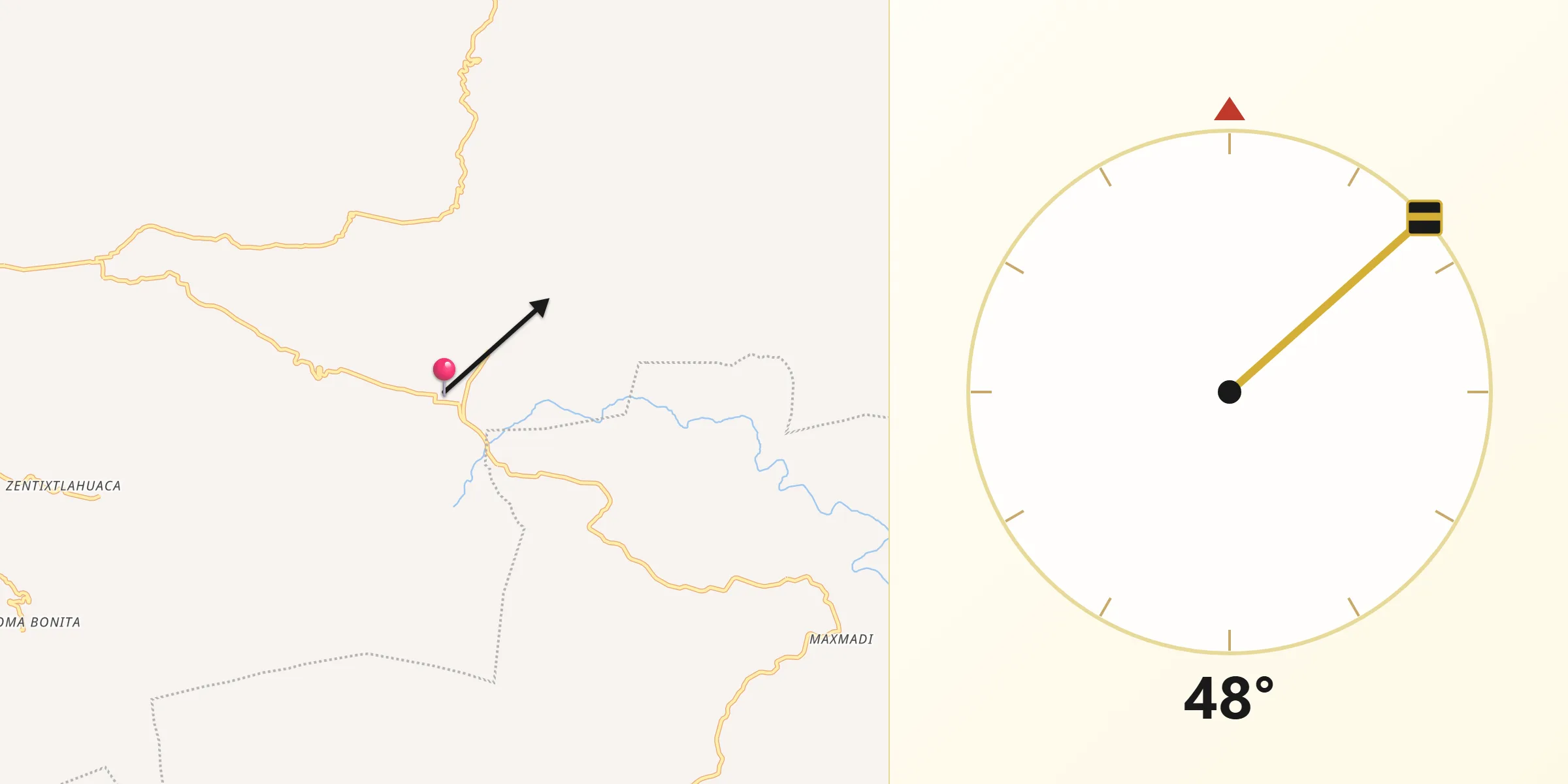 Dirección de la Qibla desde Cuanacaxtitlán