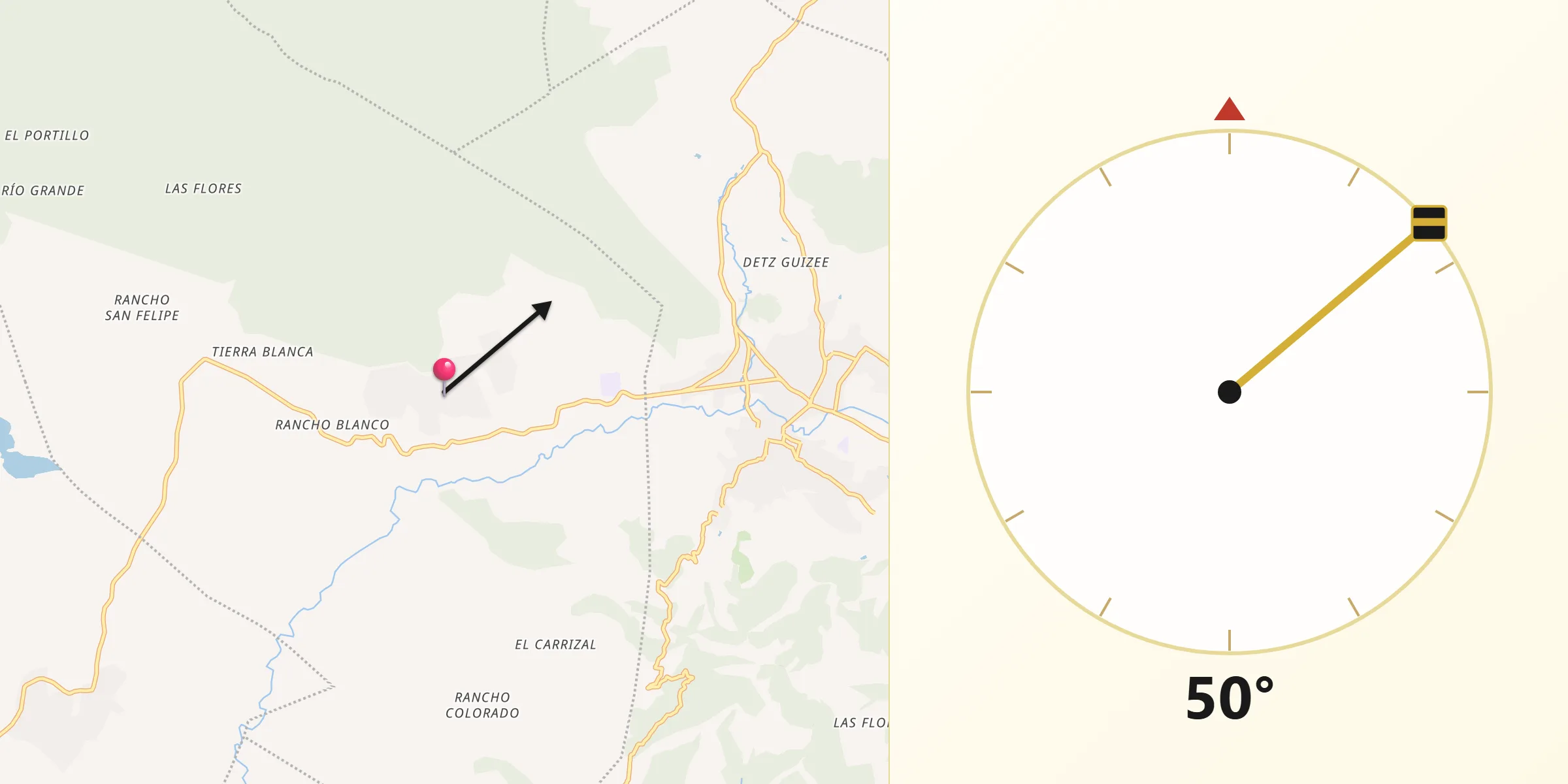 Dirección de la Qibla desde San Pablo Güilá