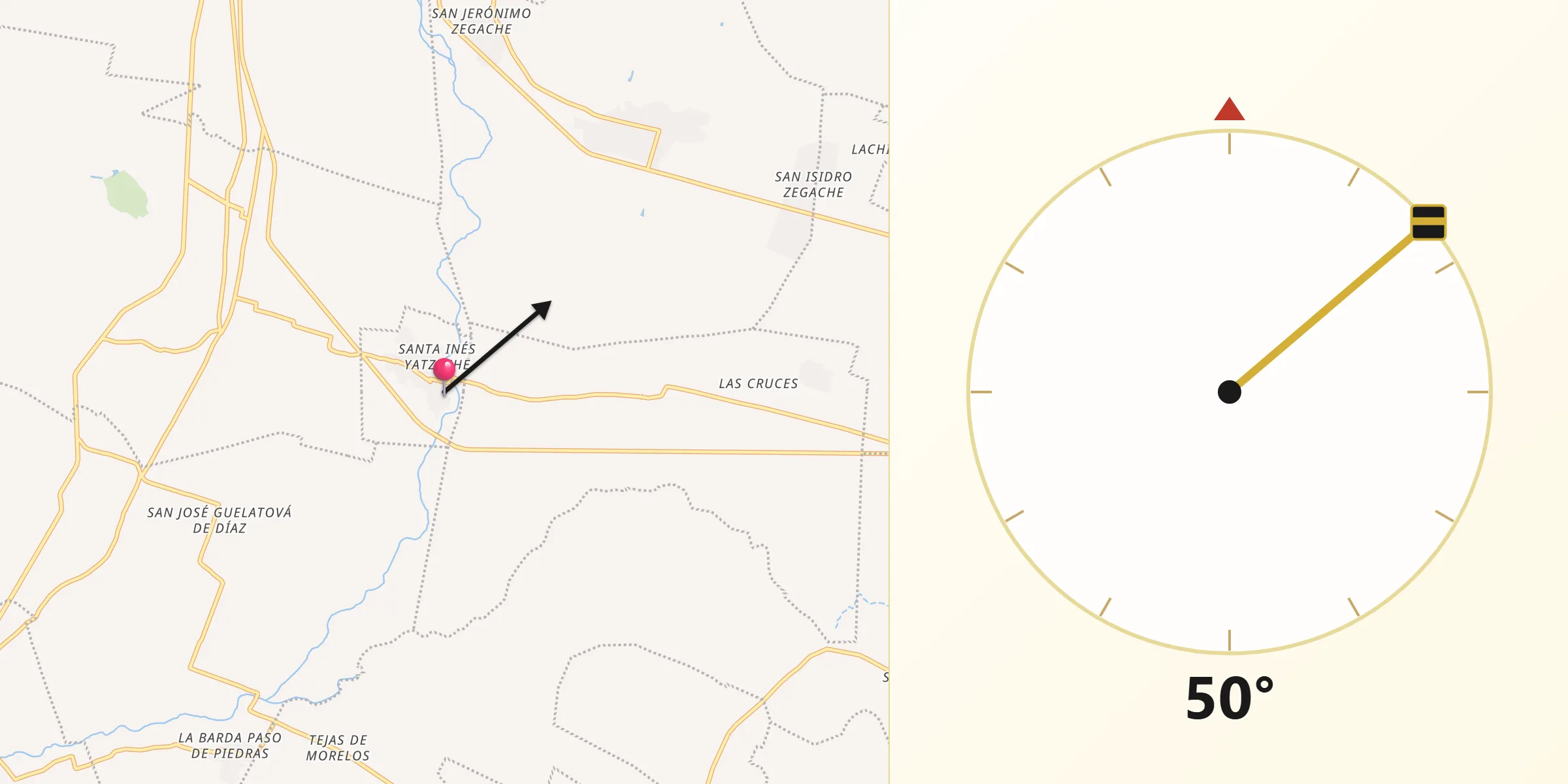 Dirección de la Qibla desde Santa Inés Yatzeche