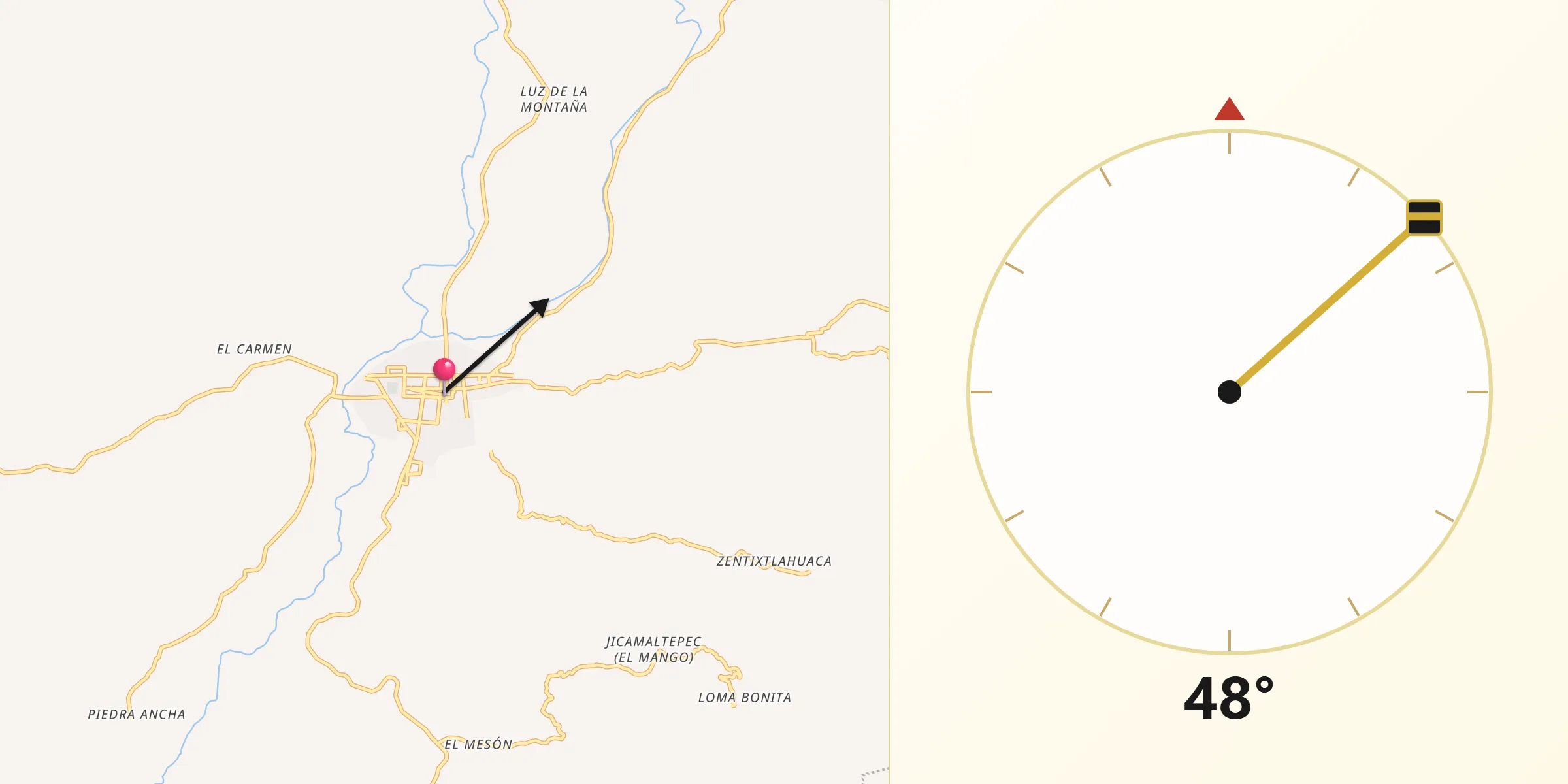 Dirección de la Qibla desde San Luis Acatlán
