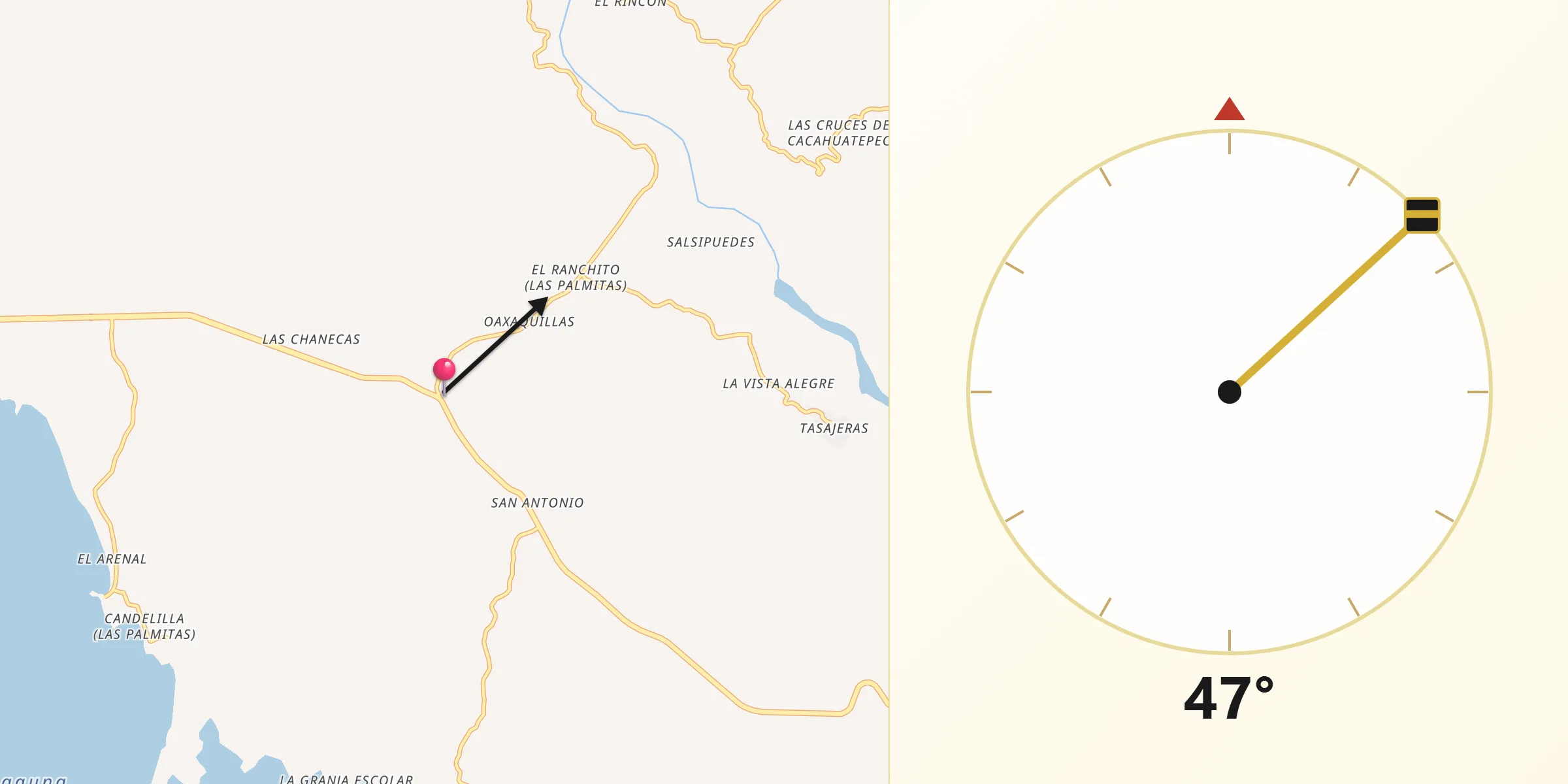 Dirección de la Qibla desde San Pedro Cacahuatepec