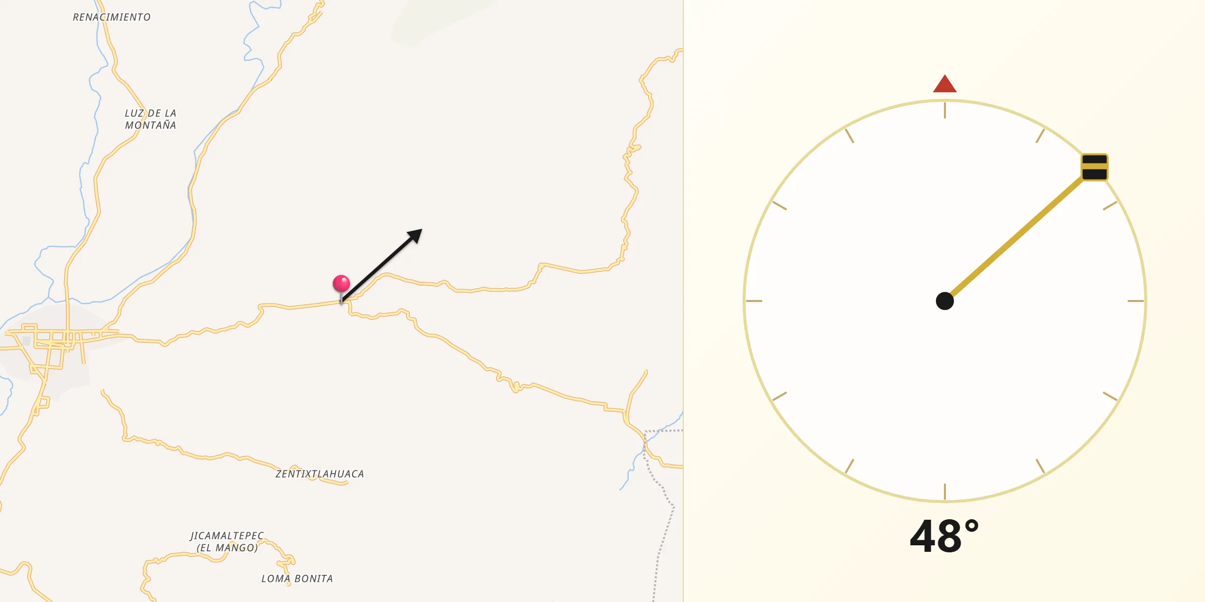 Dirección de la Qibla desde Yoloxóchitl