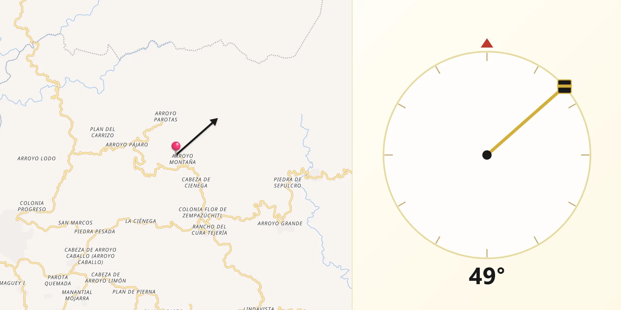 Dirección de la Qibla desde Xochistlahuaca