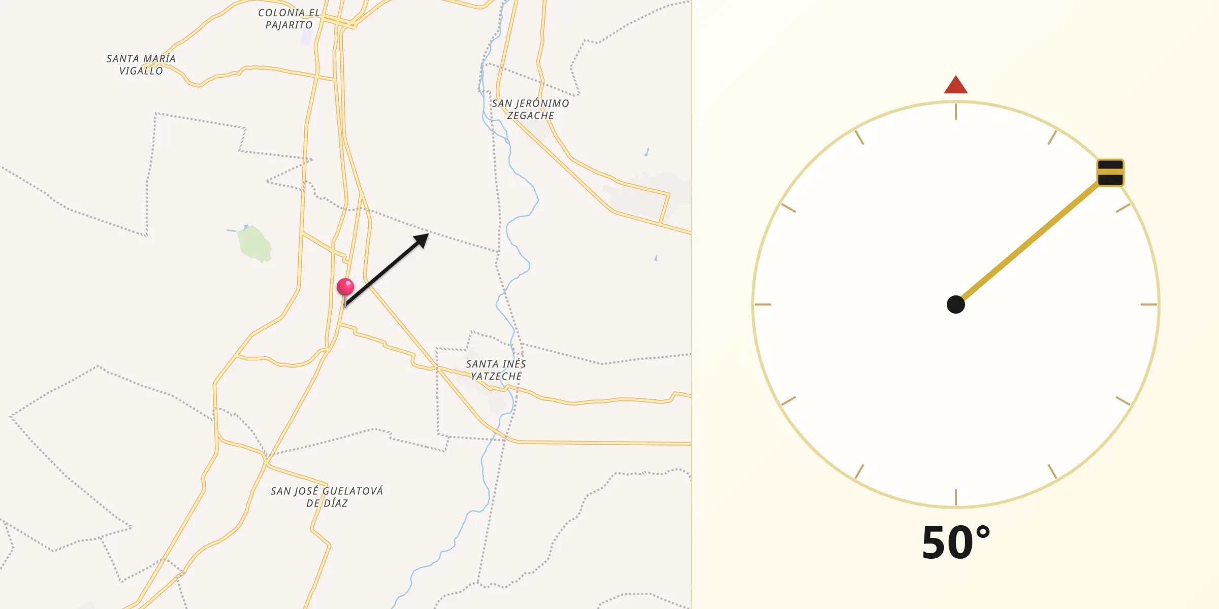 Dirección de la Qibla desde San Pablo Huixtepec