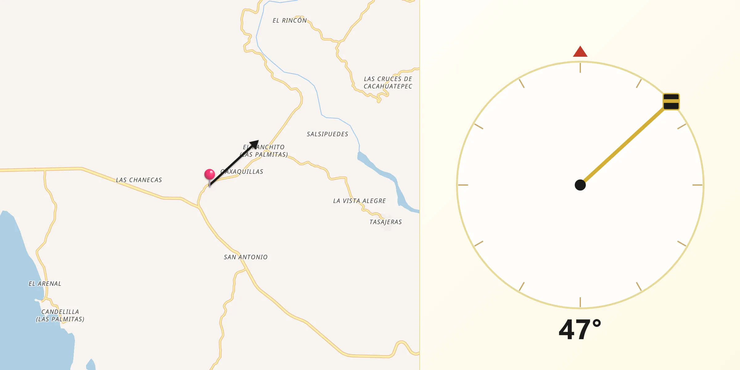 Dirección de la Qibla desde Amatillo