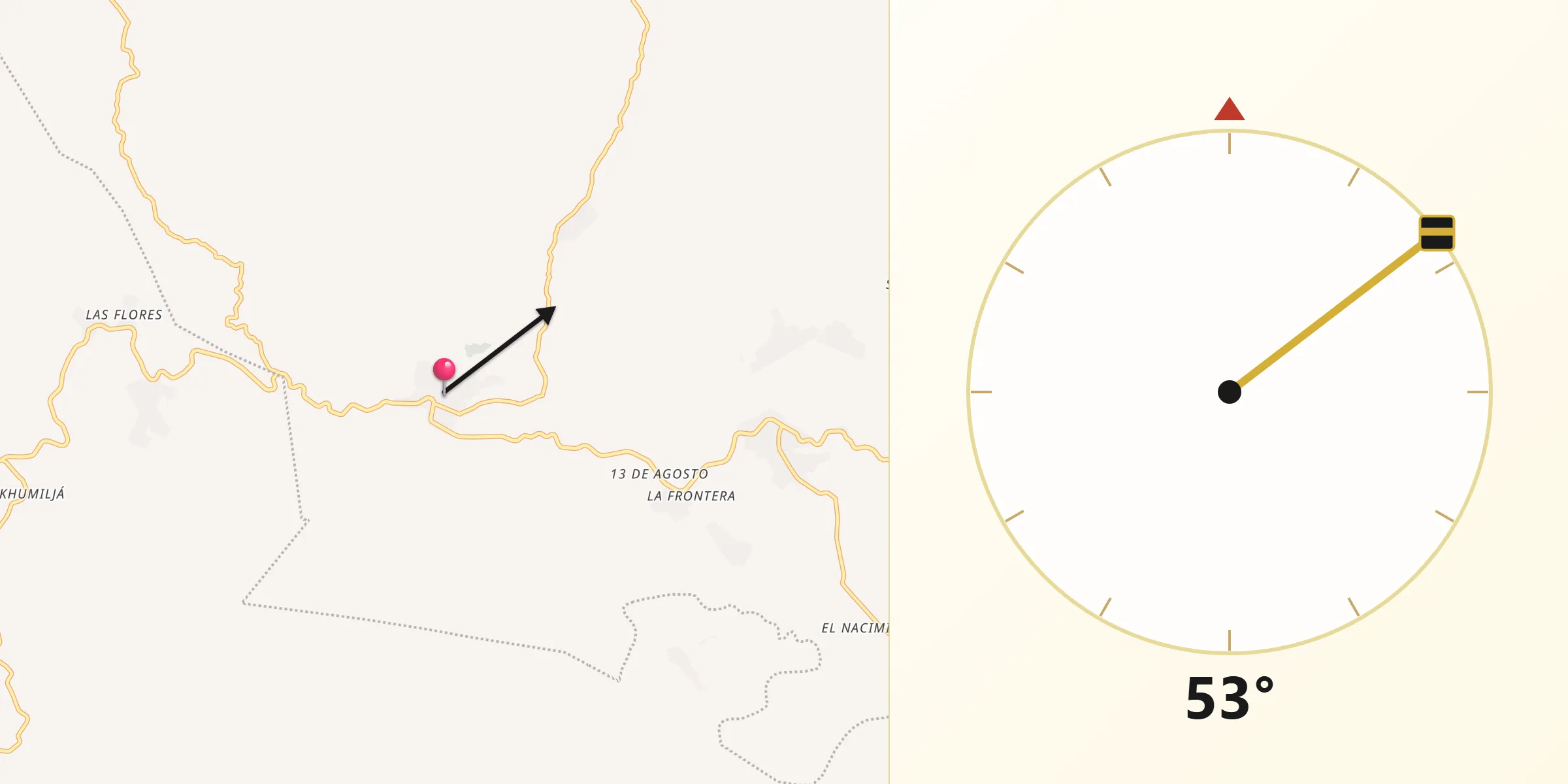 Dirección de la Qibla desde Abasolo