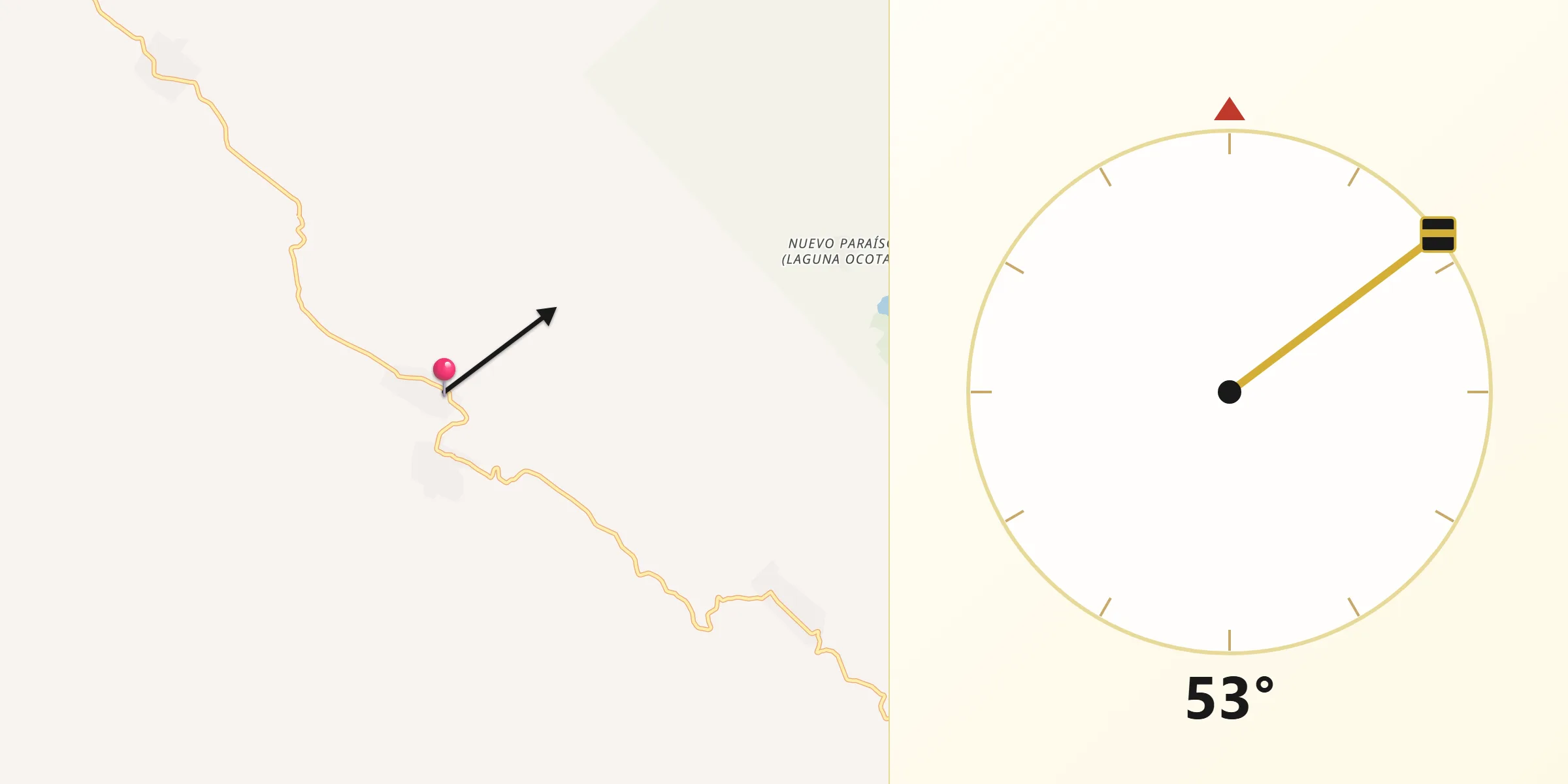 Dirección de la Qibla desde Taniperla