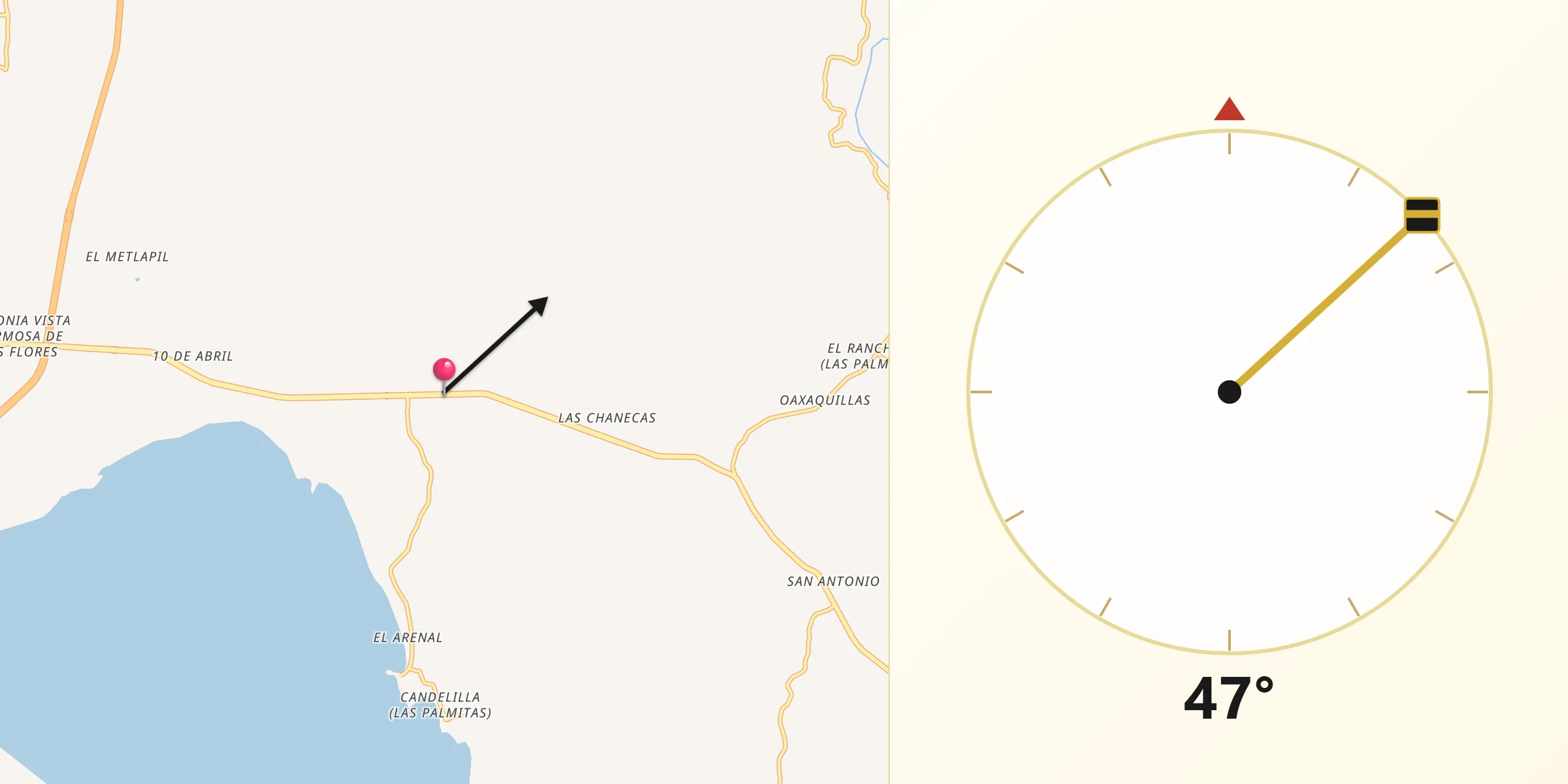 Dirección de la Qibla desde El Bejuco
