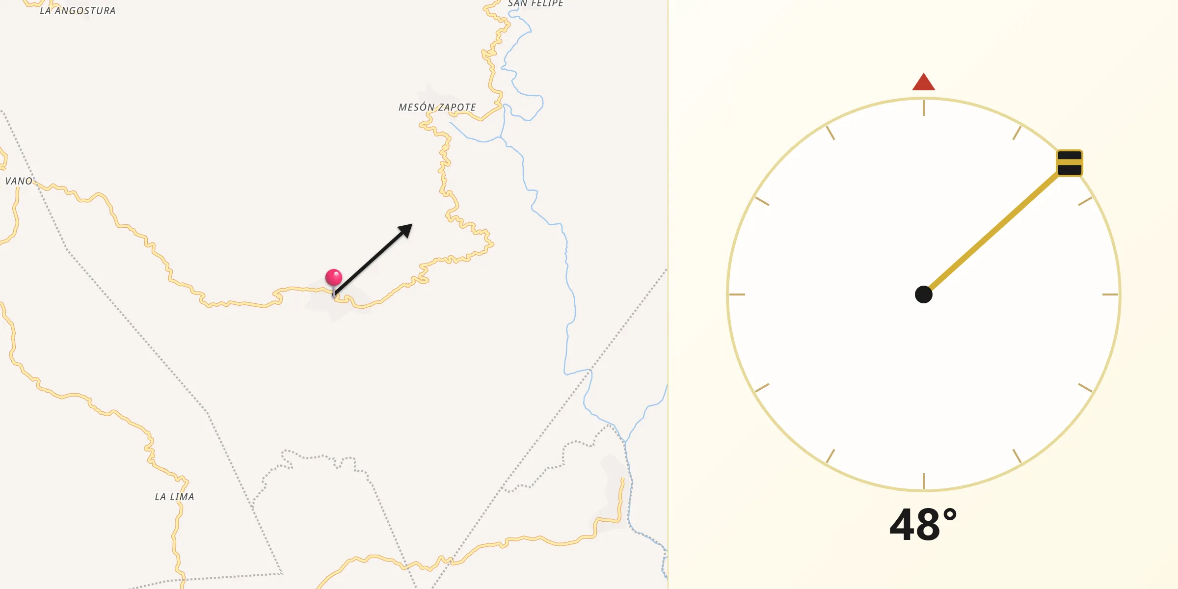 Dirección de la Qibla desde Ahuacachahue (Ndog'yo Itún Tichi)