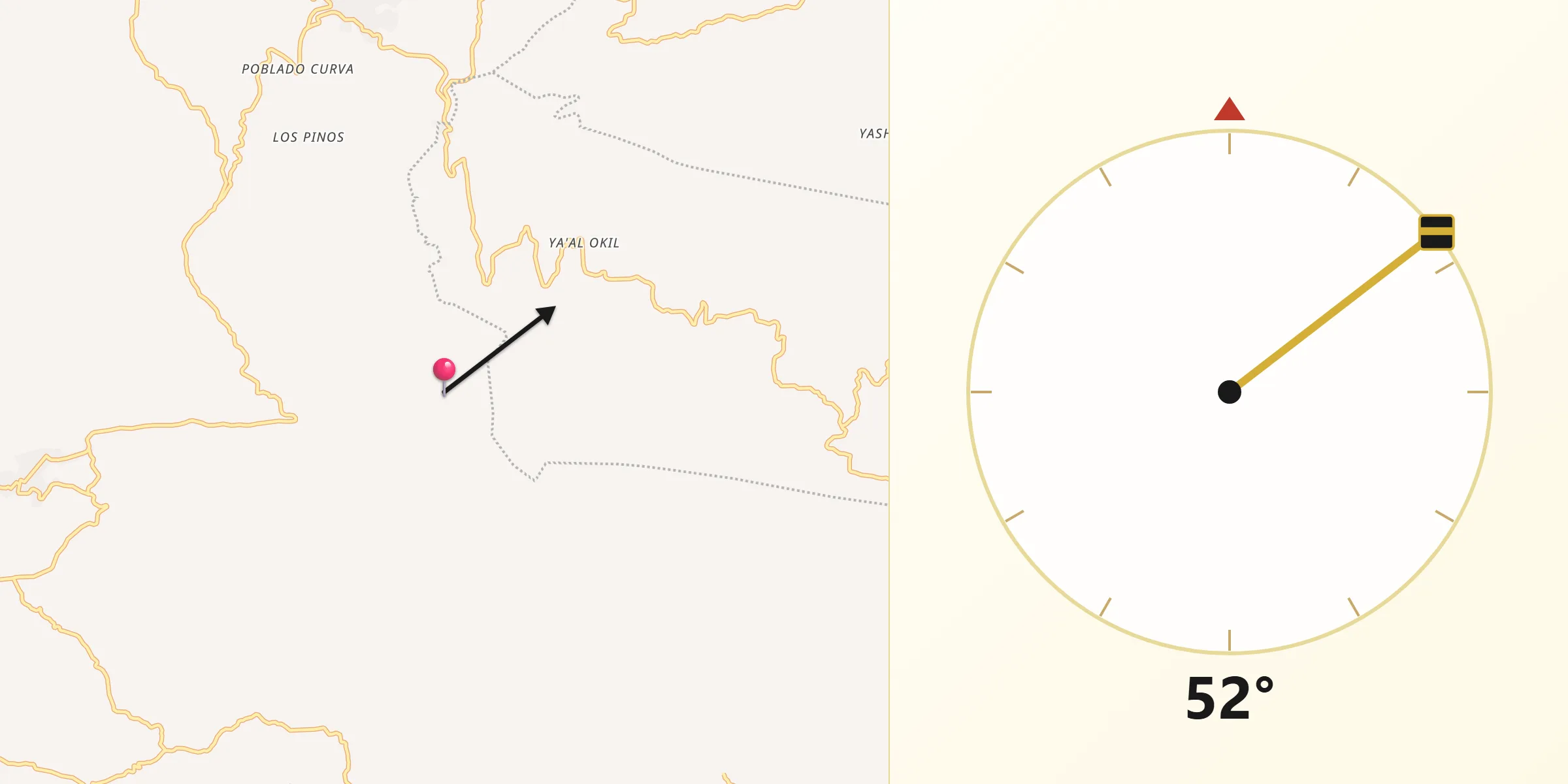 Dirección de la Qibla desde Yashanal