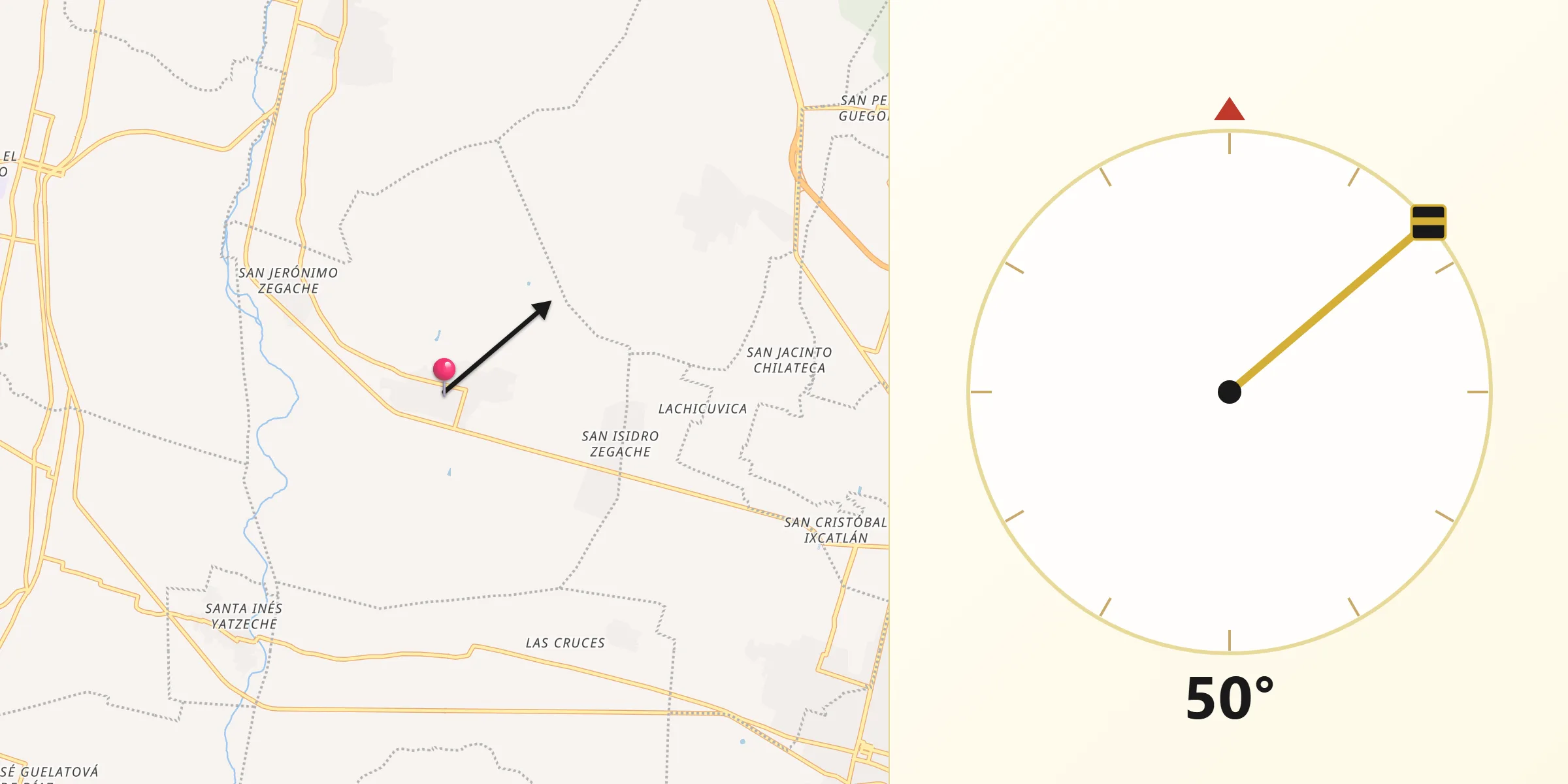 Dirección de la Qibla desde Santa Ana Zegache