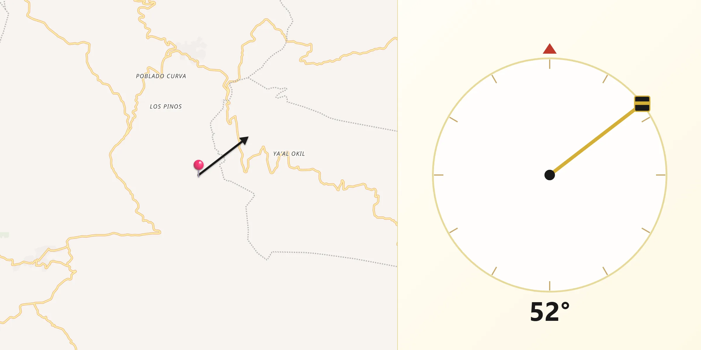 Dirección de la Qibla desde Tzajalchén