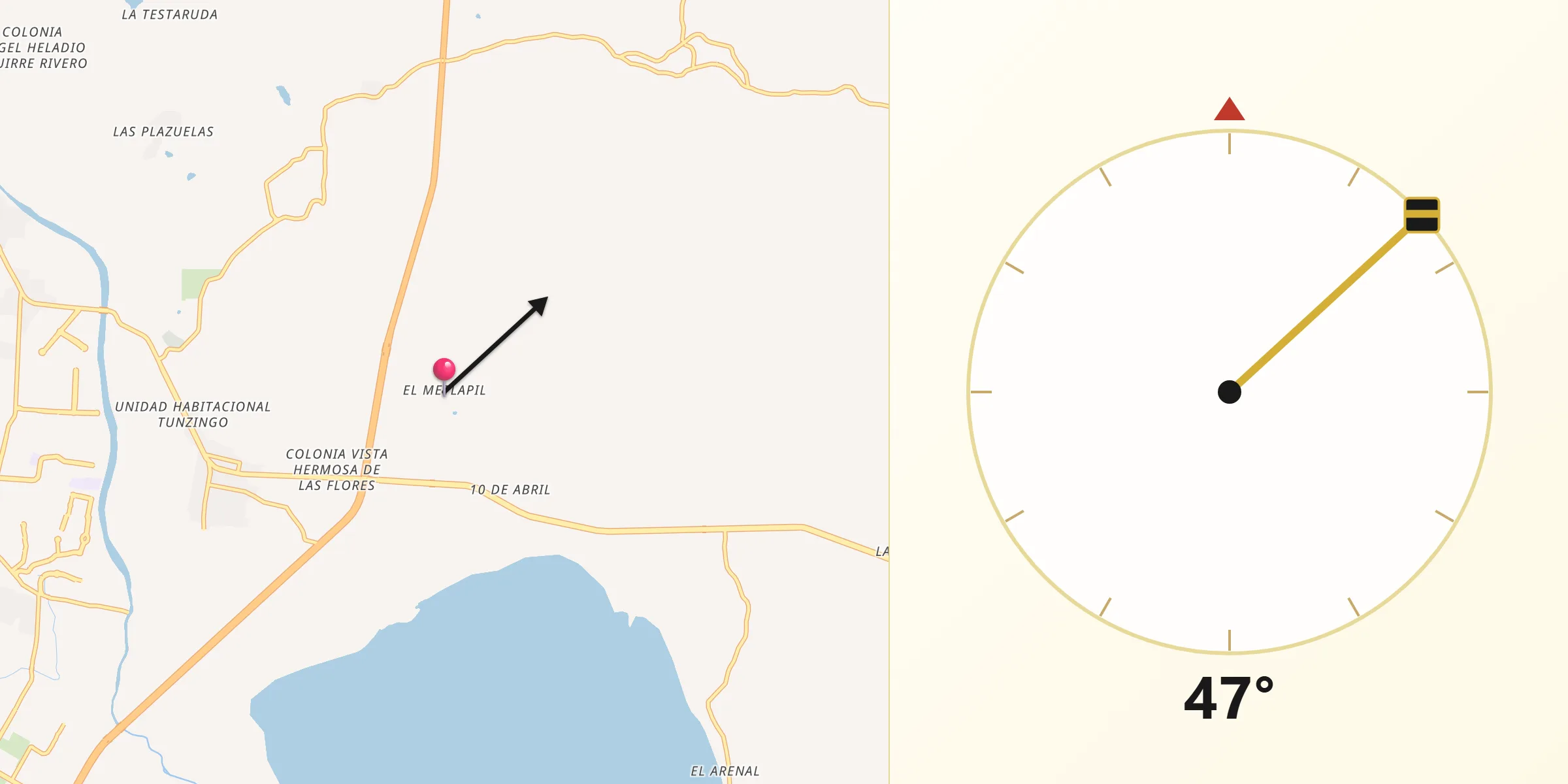 Dirección de la Qibla desde El Metlapil