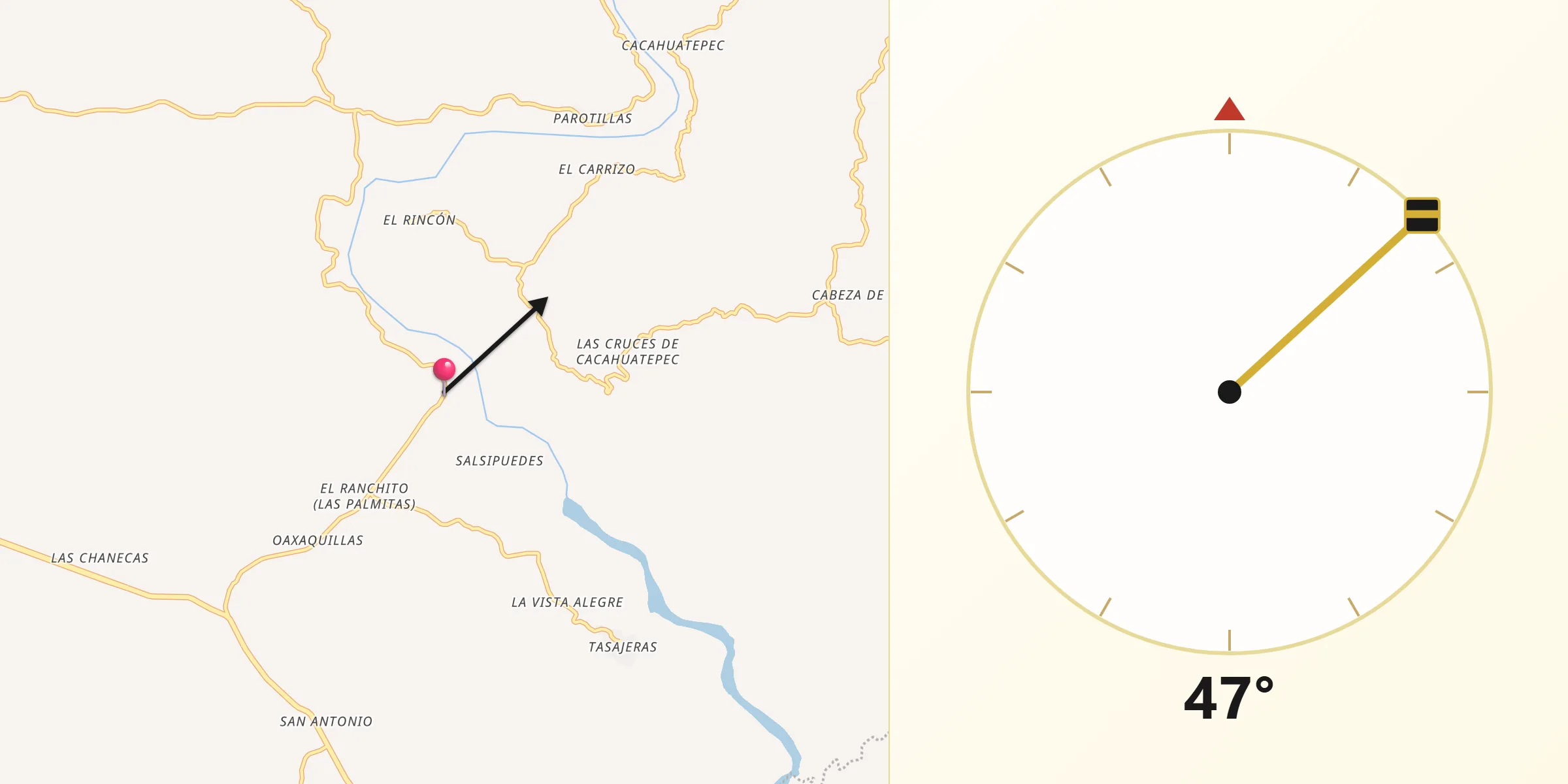 Dirección de la Qibla desde Aguas Calientes