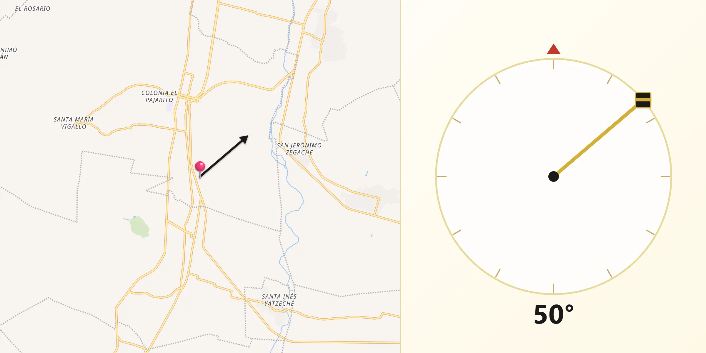 Dirección de la Qibla desde San Nicolás Quialana