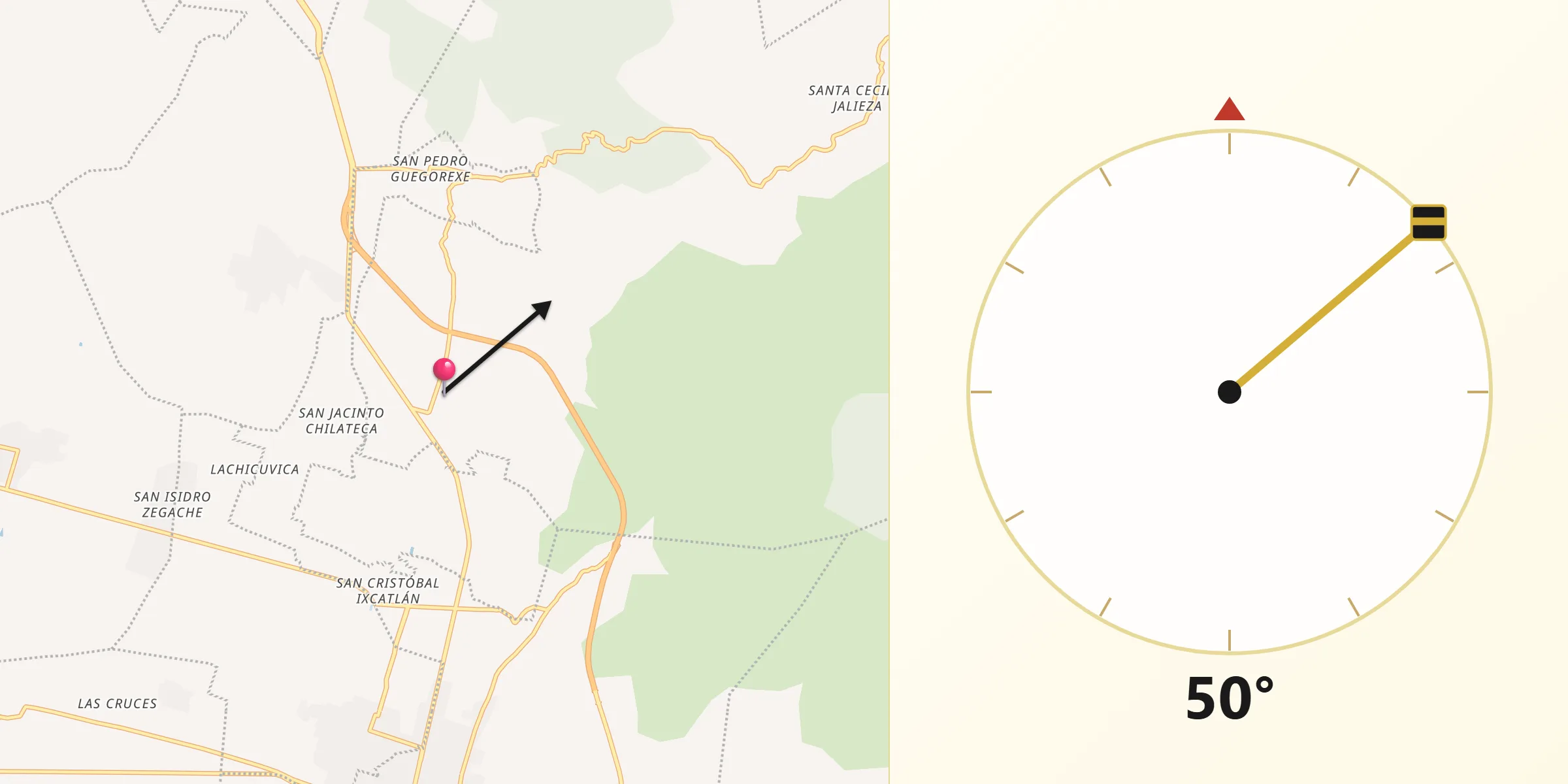 Dirección de la Qibla desde Santo Tomás Jalieza