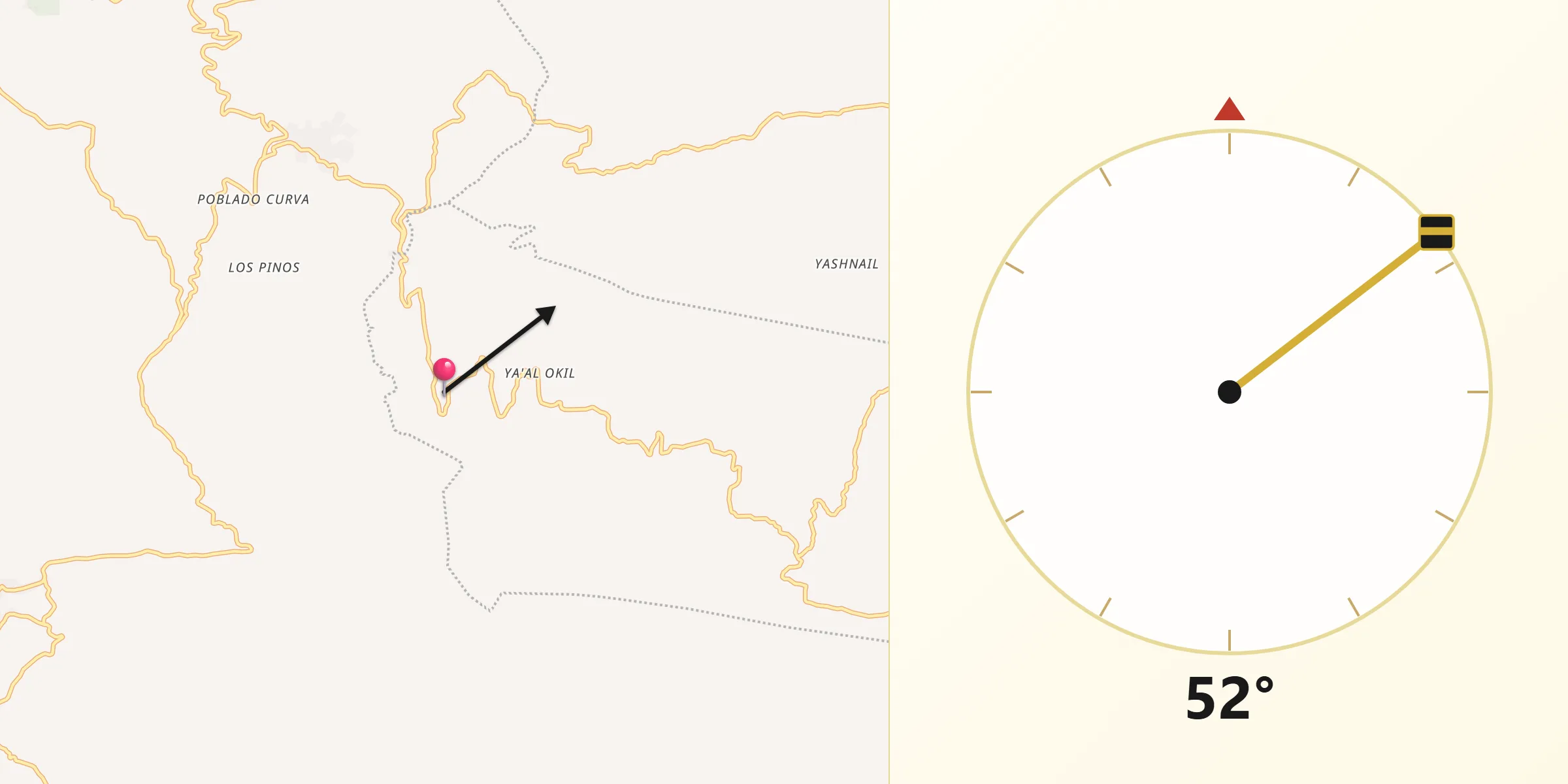Dirección de la Qibla desde Yoshib