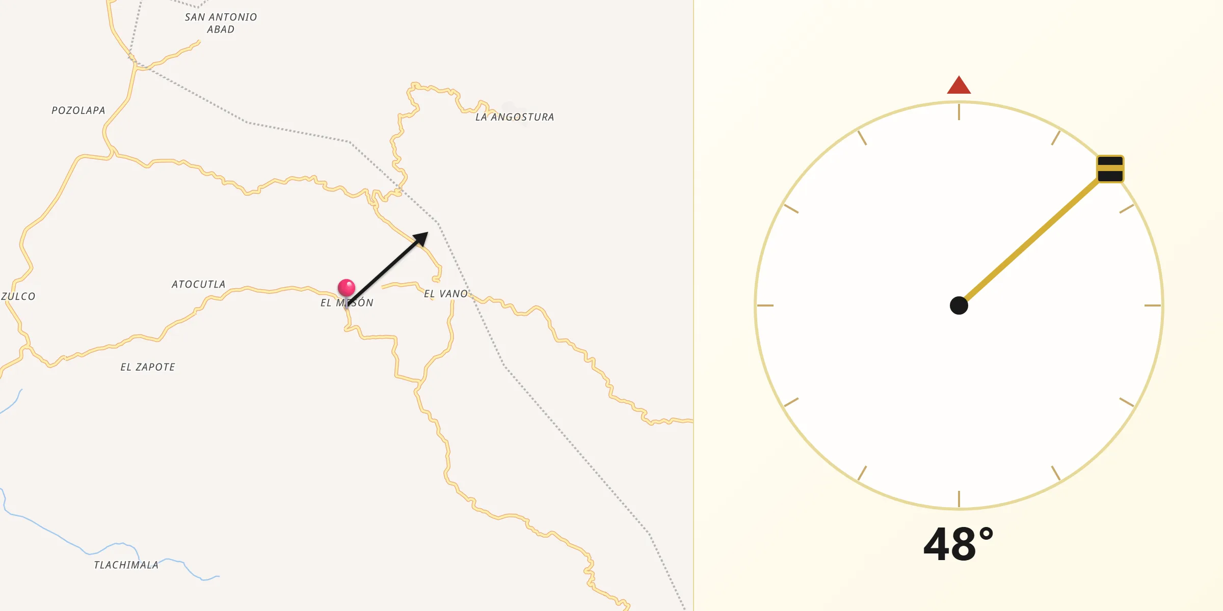 Dirección de la Qibla desde El Mesón