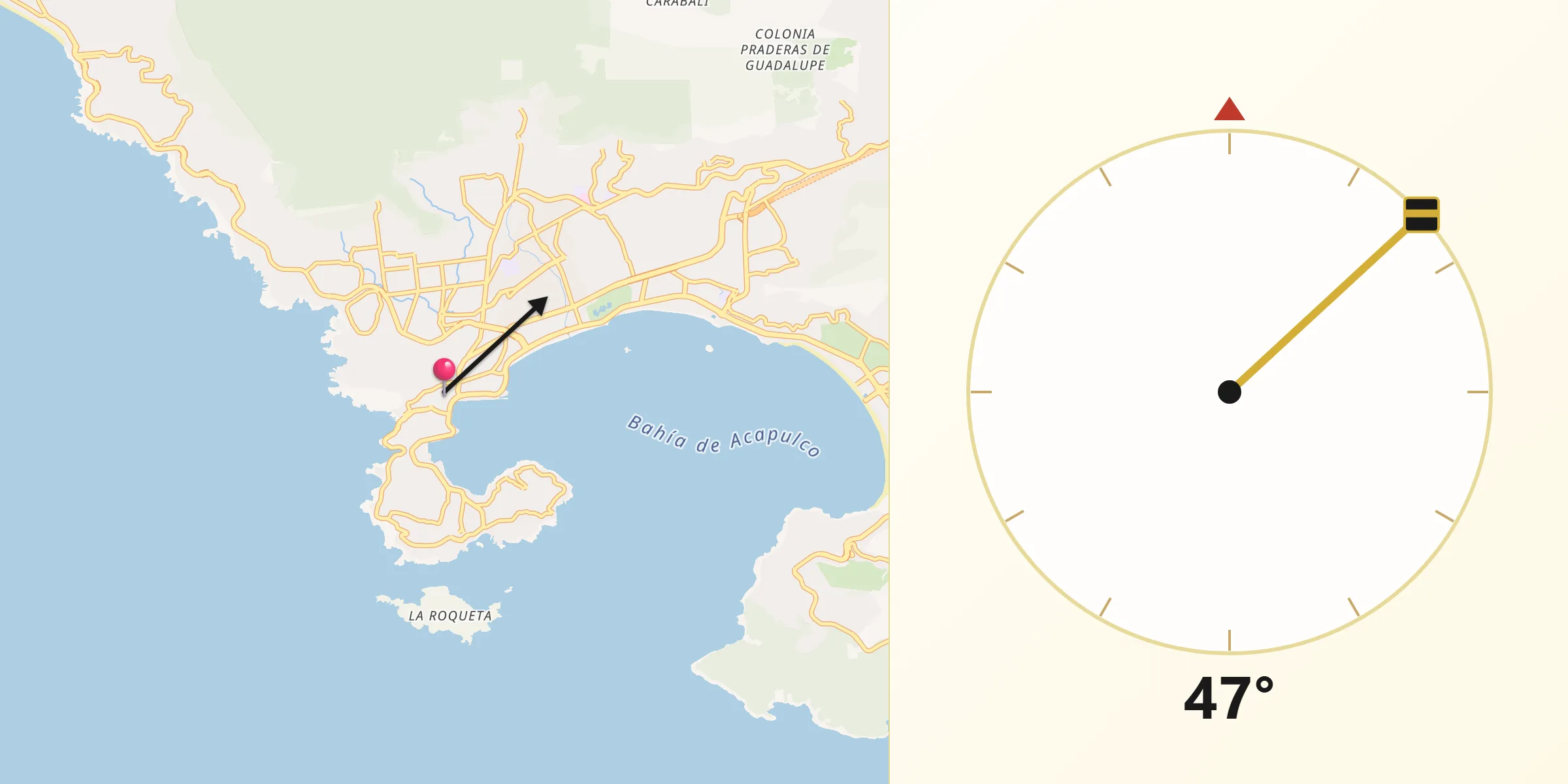 Dirección de la Qibla desde Acapulco