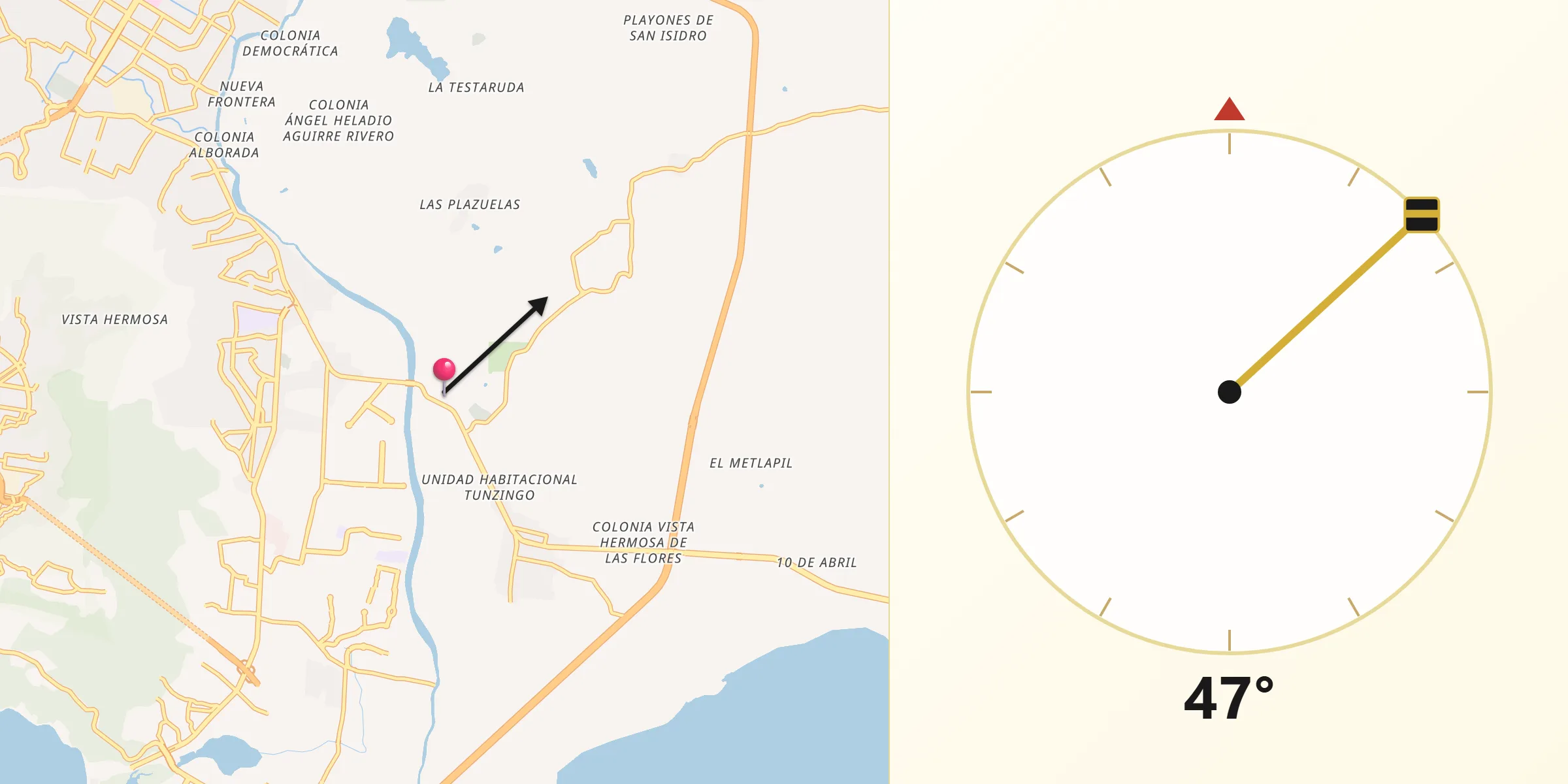 Dirección de la Qibla desde Tuncingo
