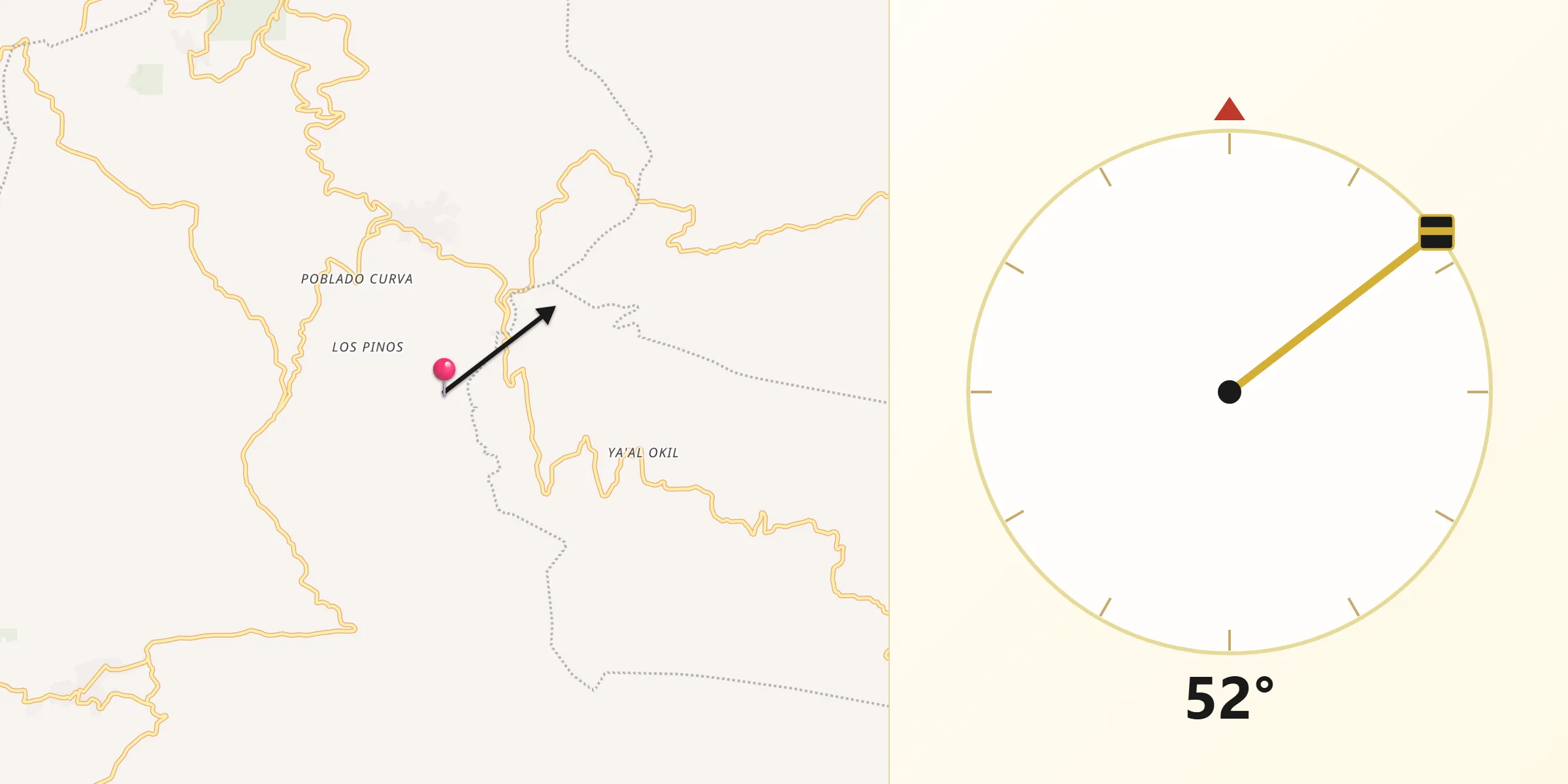 Dirección de la Qibla desde Tz'Aquiviljok