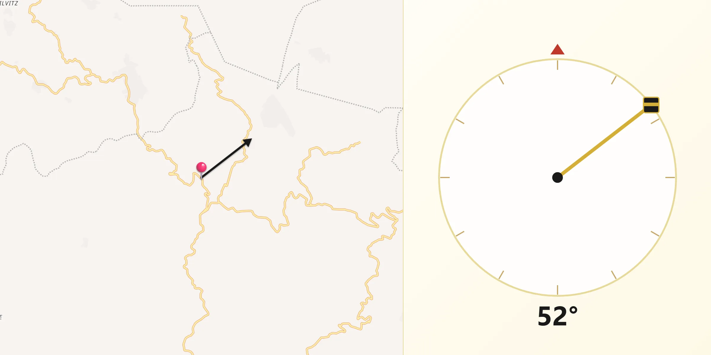 Dirección de la Qibla desde Macvilhó