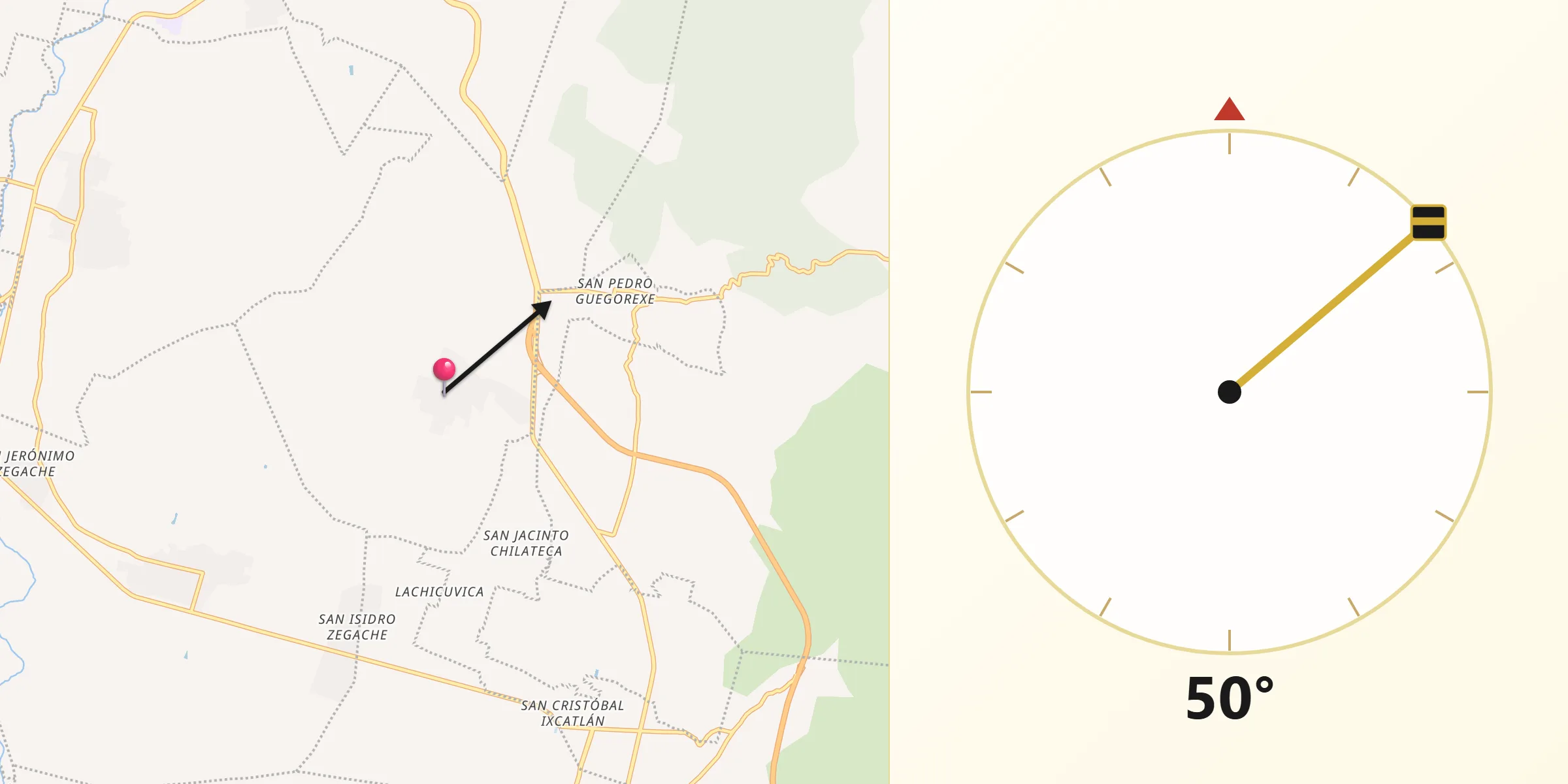 Dirección de la Qibla desde San Martín Tilcajete