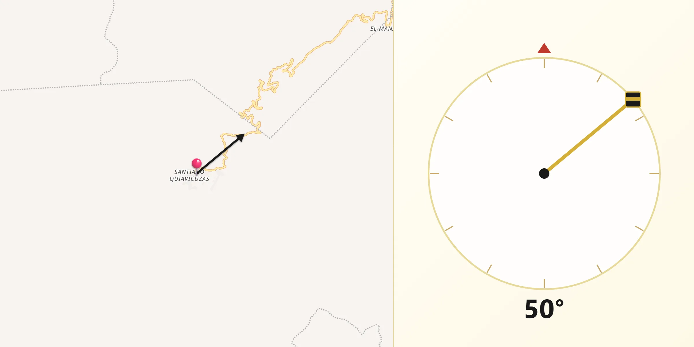 Dirección de la Qibla desde Santiago Quiavicuzas