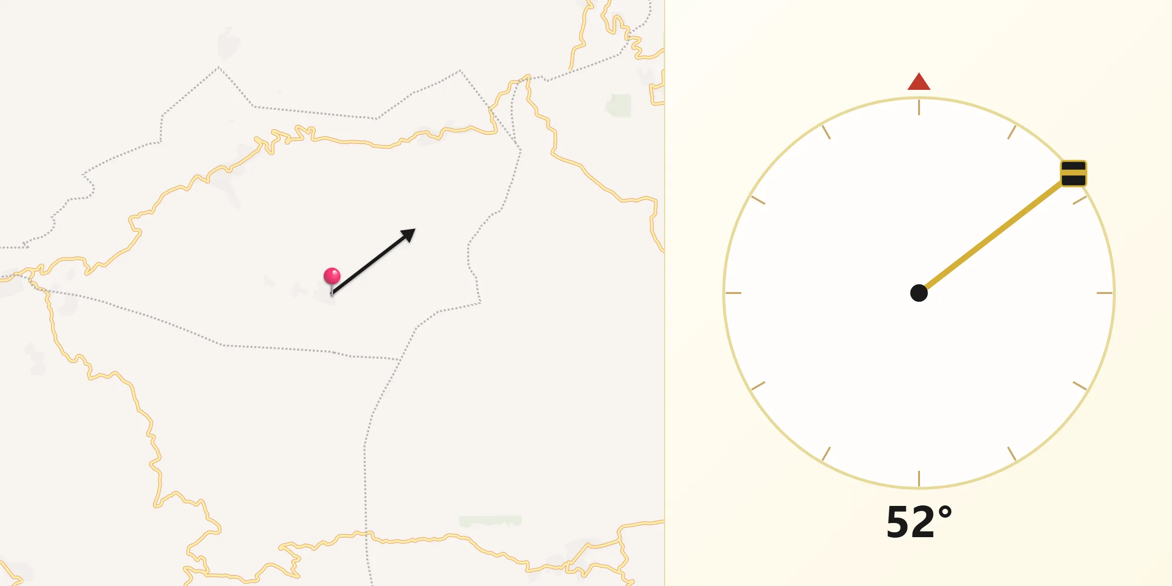 Dirección de la Qibla desde Oxinam