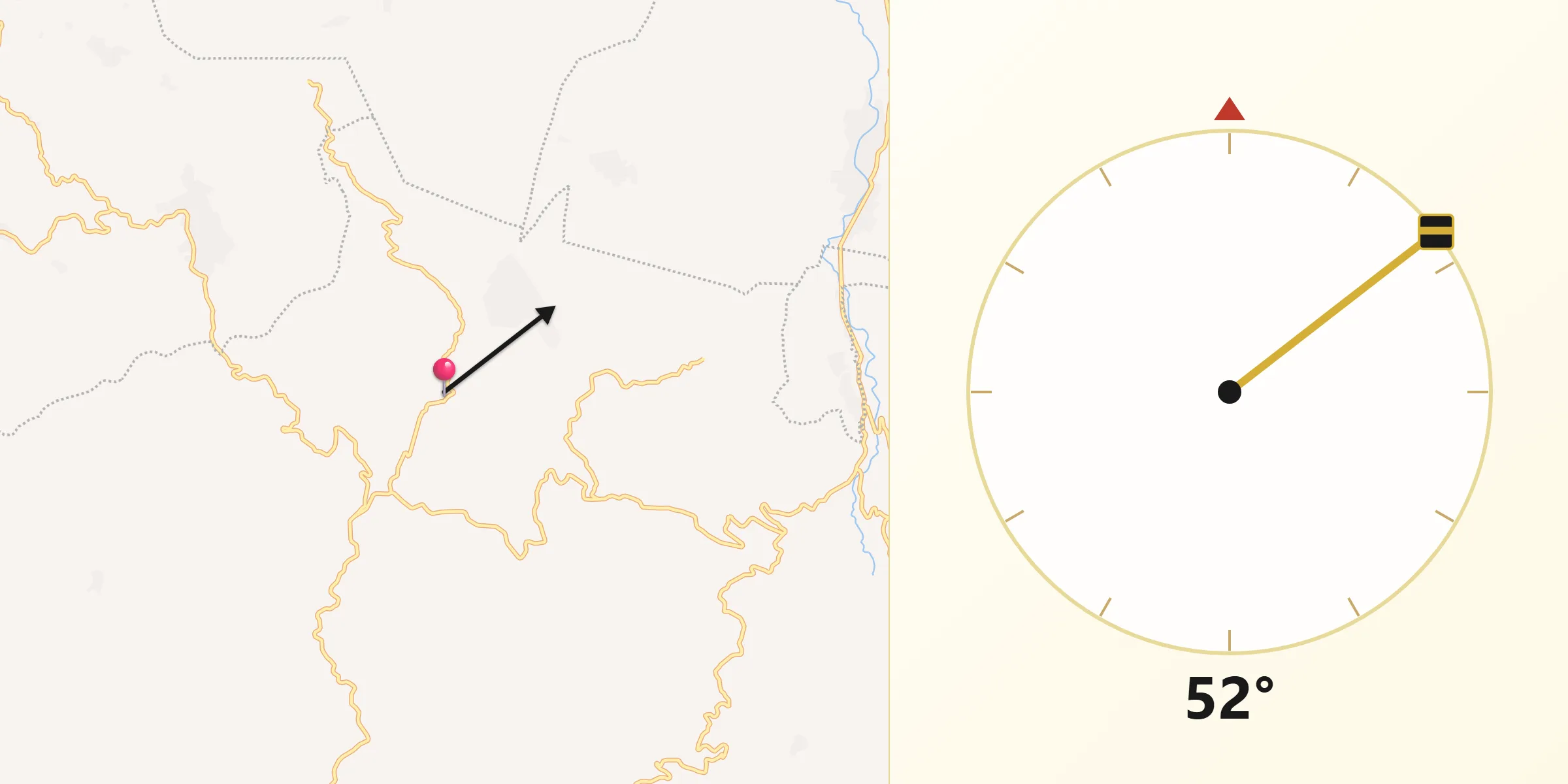 Dirección de la Qibla desde Tentic