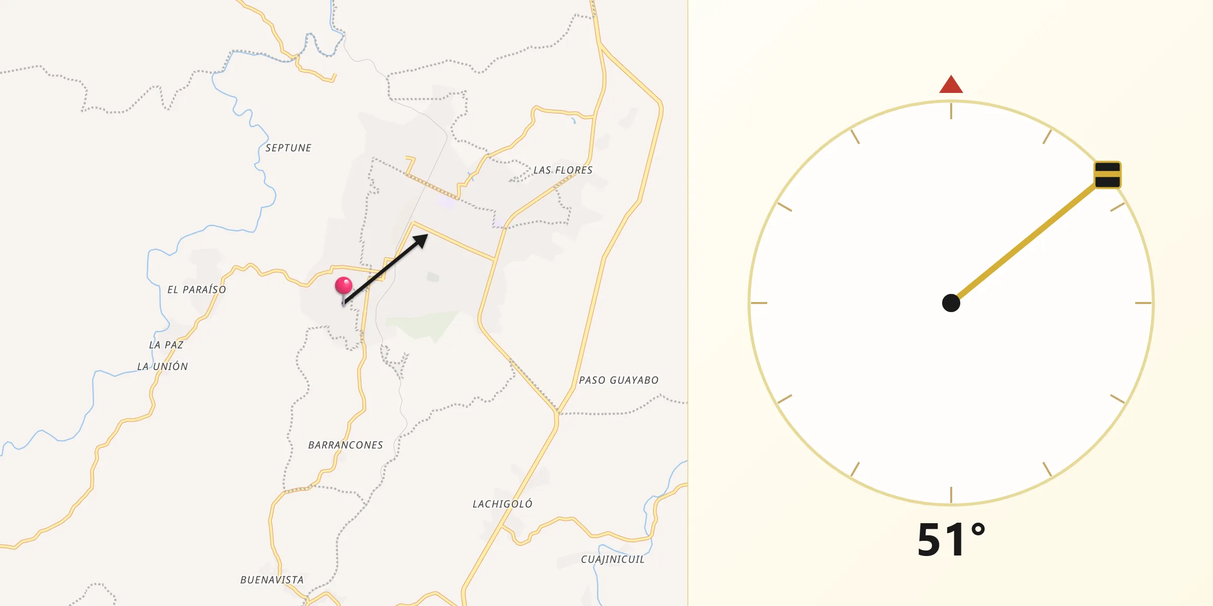 Dirección de la Qibla desde Llano Suchiapa