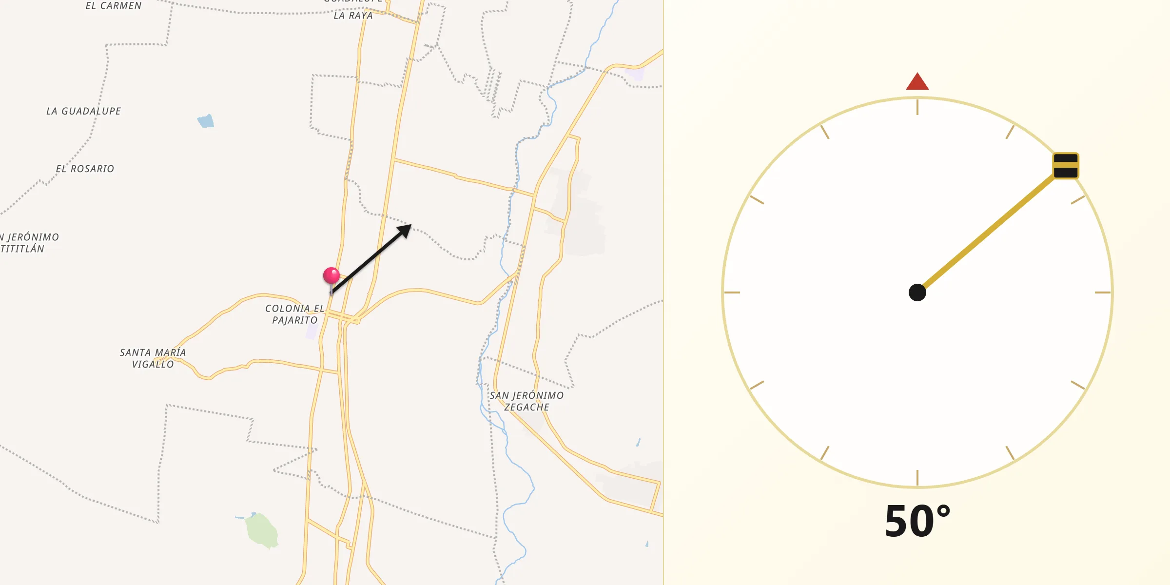 Dirección de la Qibla desde Zimatlán de Álvarez