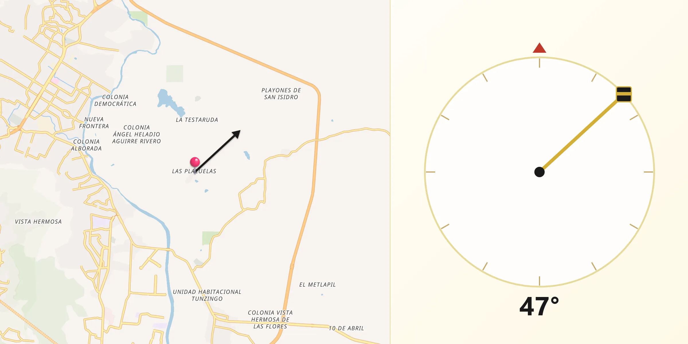 Dirección de la Qibla desde Las Plazuelas