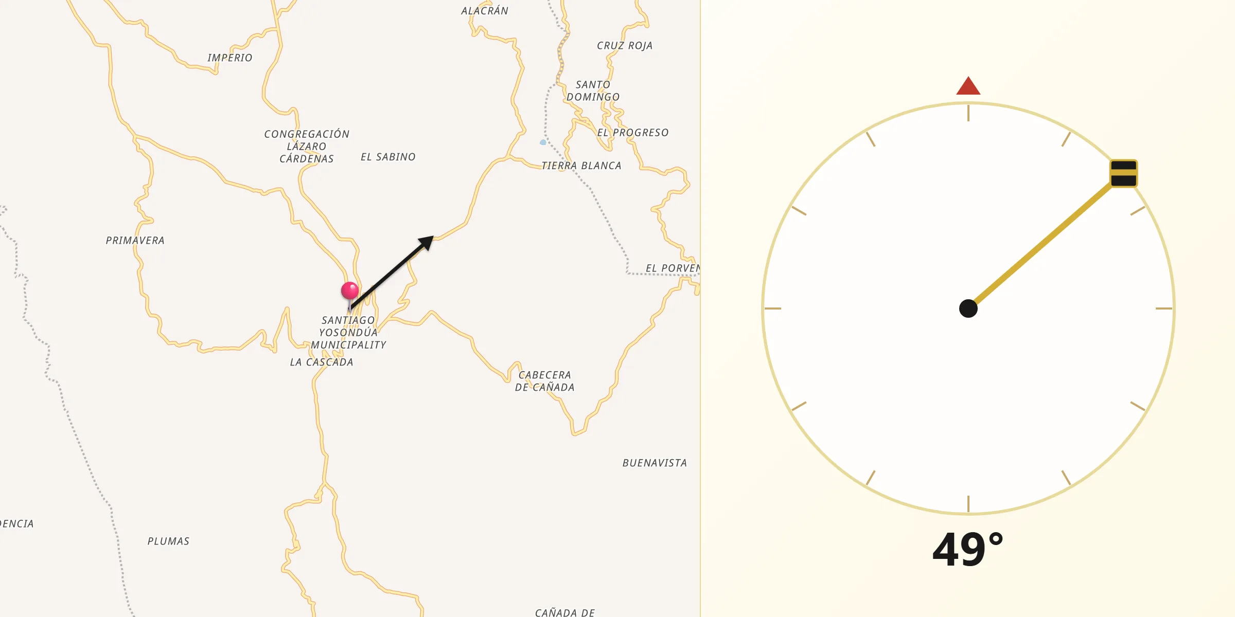 Dirección de la Qibla desde Santiago Yosondúa