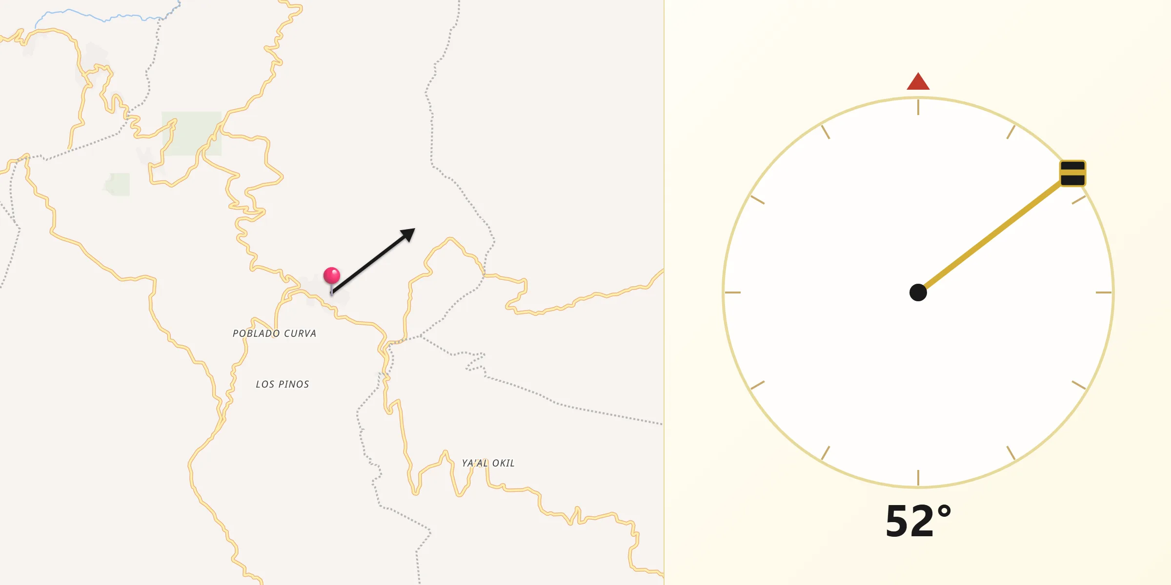 Dirección de la Qibla desde Sibaniljá Pocolum