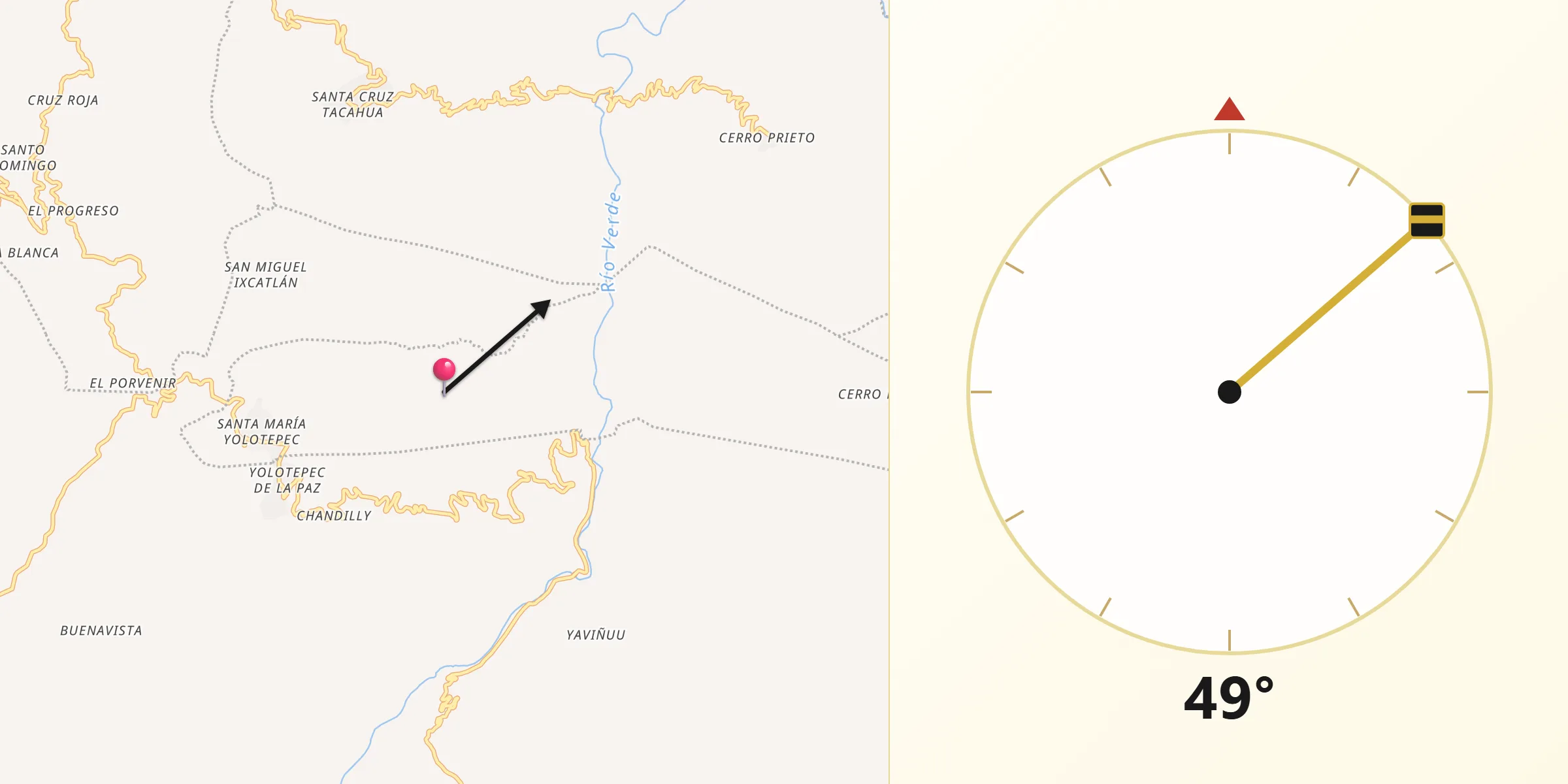 Dirección de la Qibla desde Santa María Yolotepec