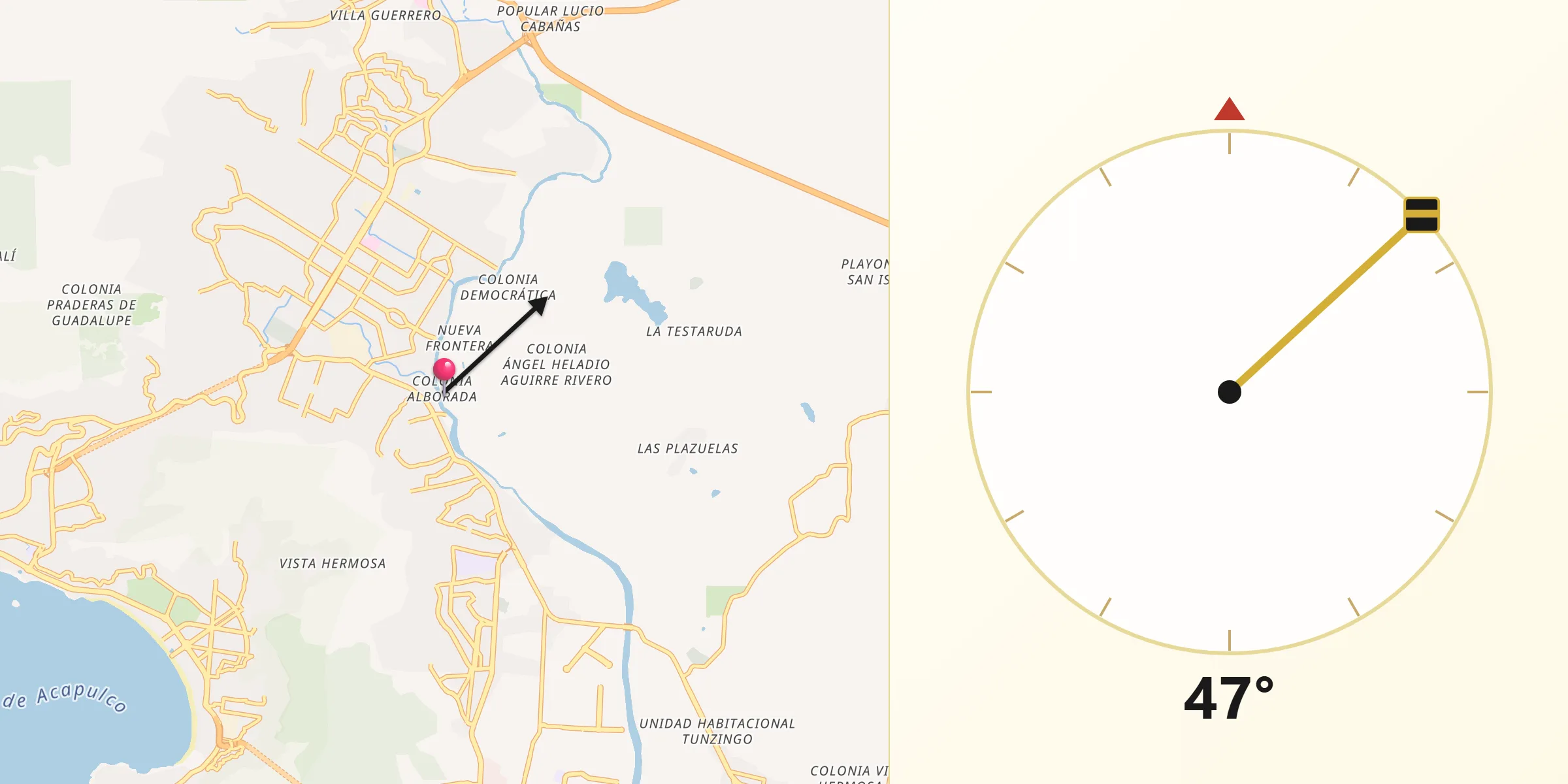 Dirección de la Qibla desde Colonia Alborada