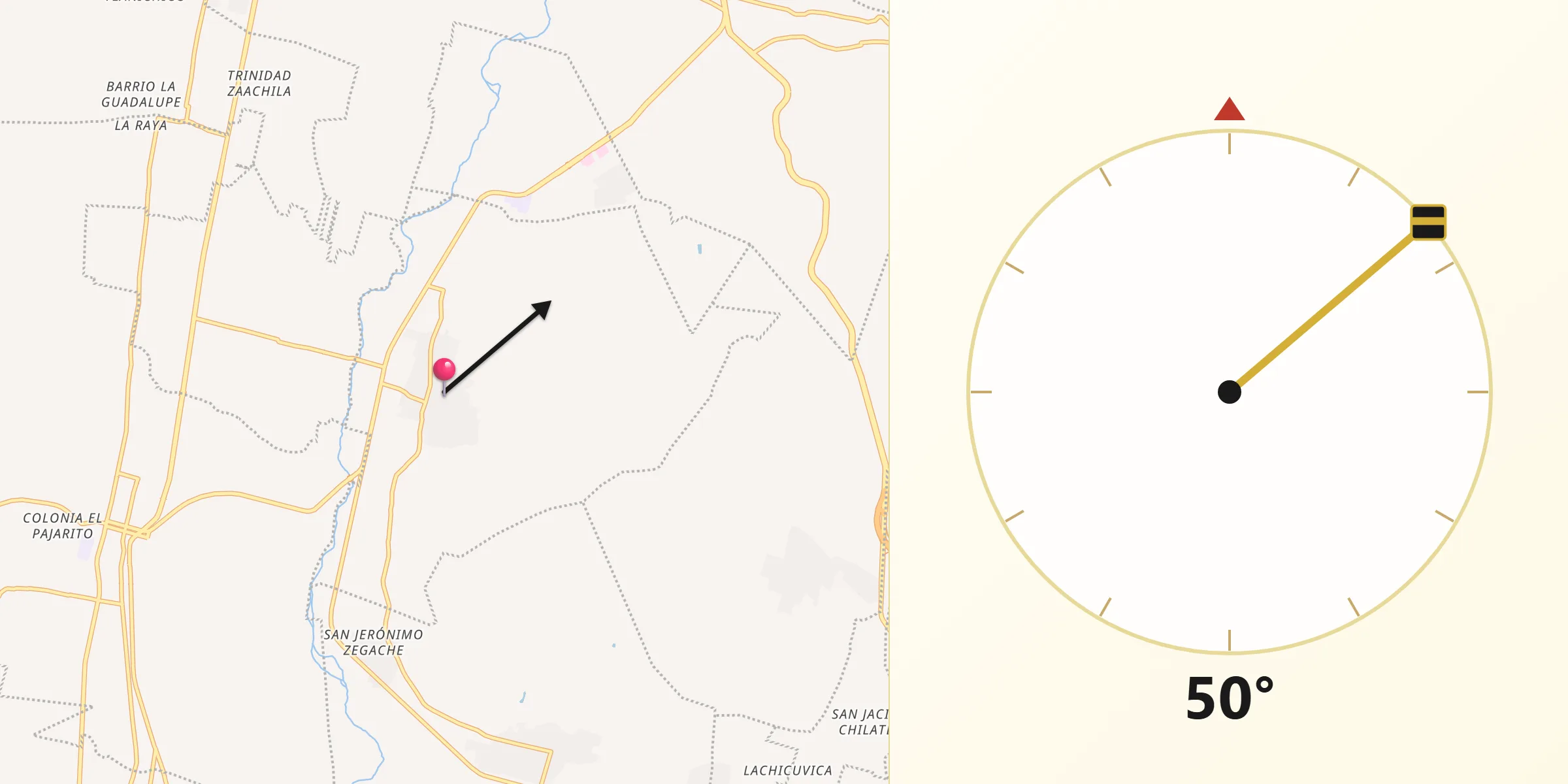 Dirección de la Qibla desde Santa Catarina Quiané