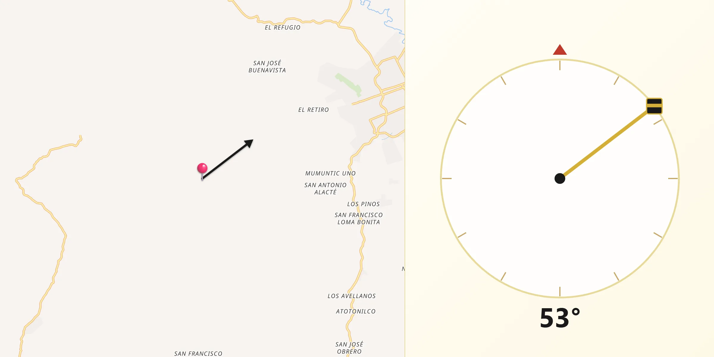 Dirección de la Qibla desde Altamirano