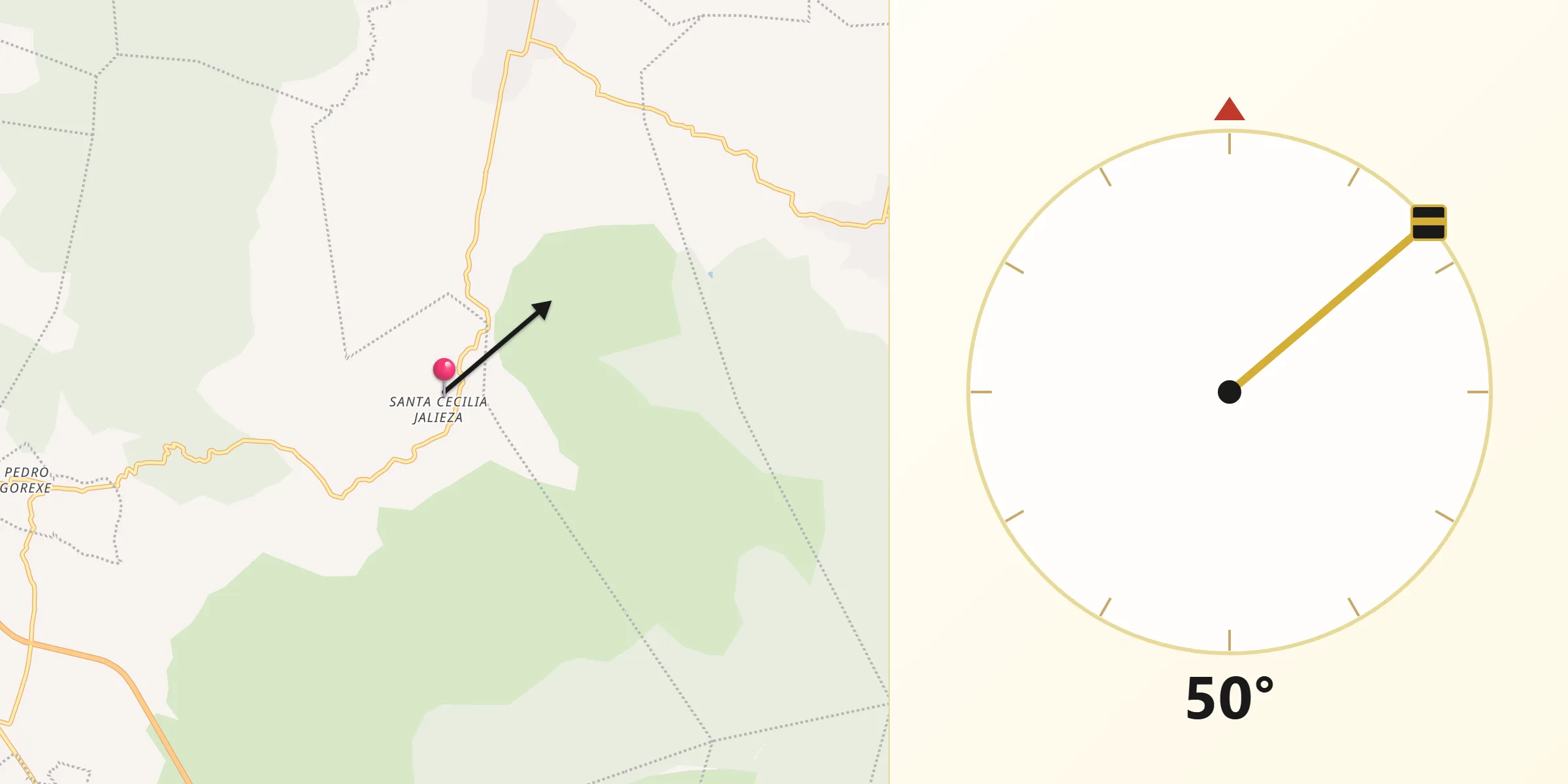 Dirección de la Qibla desde Santa Cecilia Jalieza