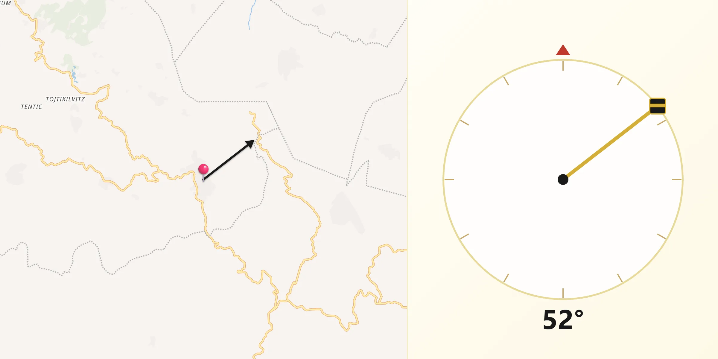 Dirección de la Qibla desde Larráinzar