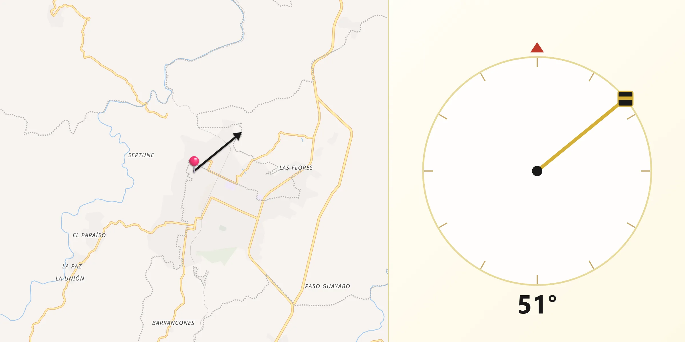 Dirección de la Qibla desde Colonia Rincón Viejo